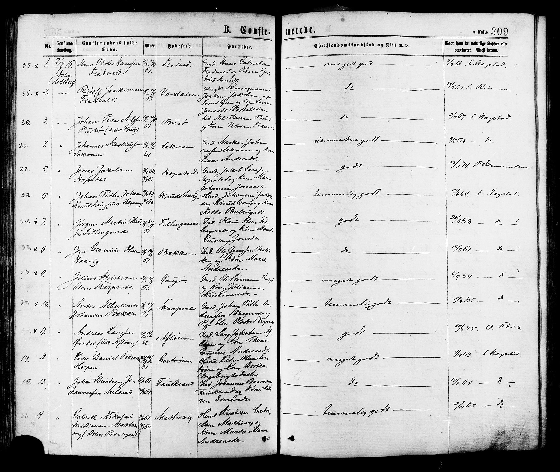 Ministerialprotokoller, klokkerbøker og fødselsregistre - Sør-Trøndelag, AV/SAT-A-1456/634/L0532: Parish register (official) no. 634A08, 1871-1881, p. 309