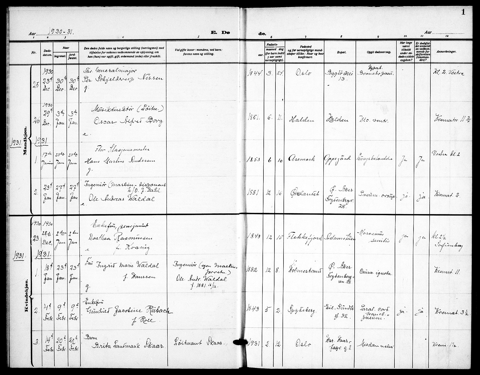 Garnisonsmenigheten Kirkebøker, SAO/A-10846/F/Fa/L0020: Parish register (official) no. 20, 1930-1938, p. 1