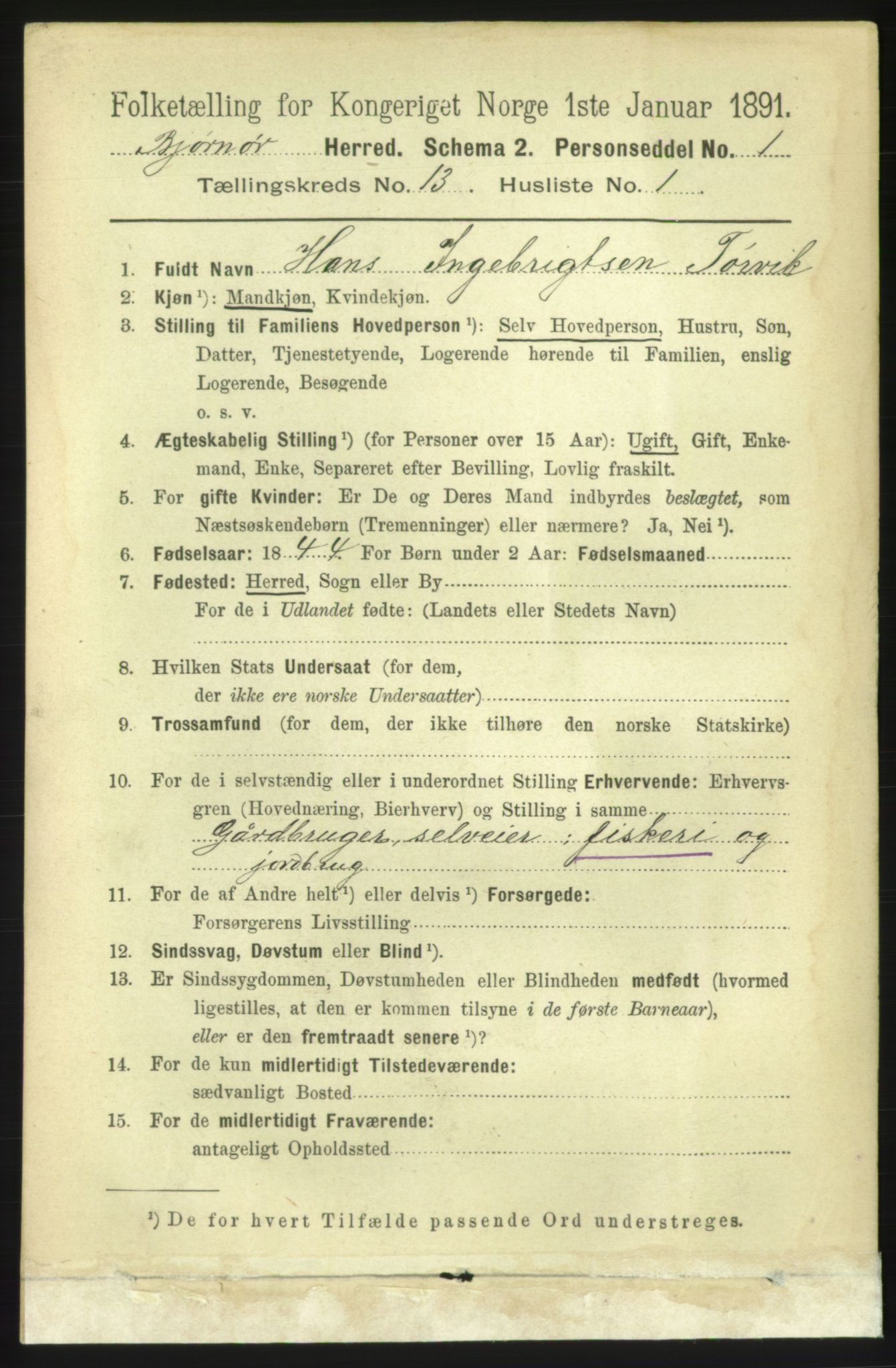 RA, 1891 census for 1632 Bjørnør, 1891, p. 5528