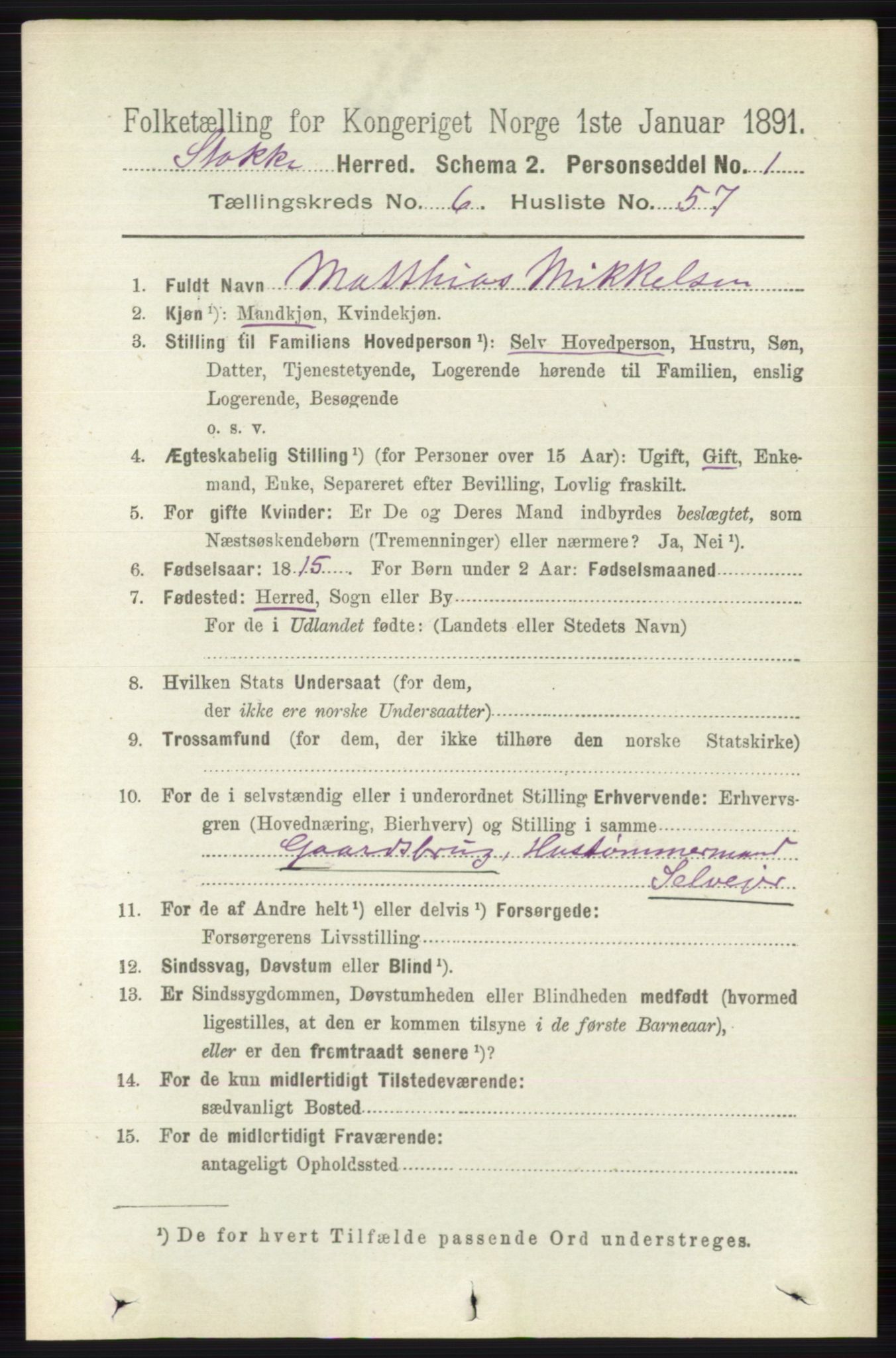 RA, 1891 census for 0720 Stokke, 1891, p. 4171