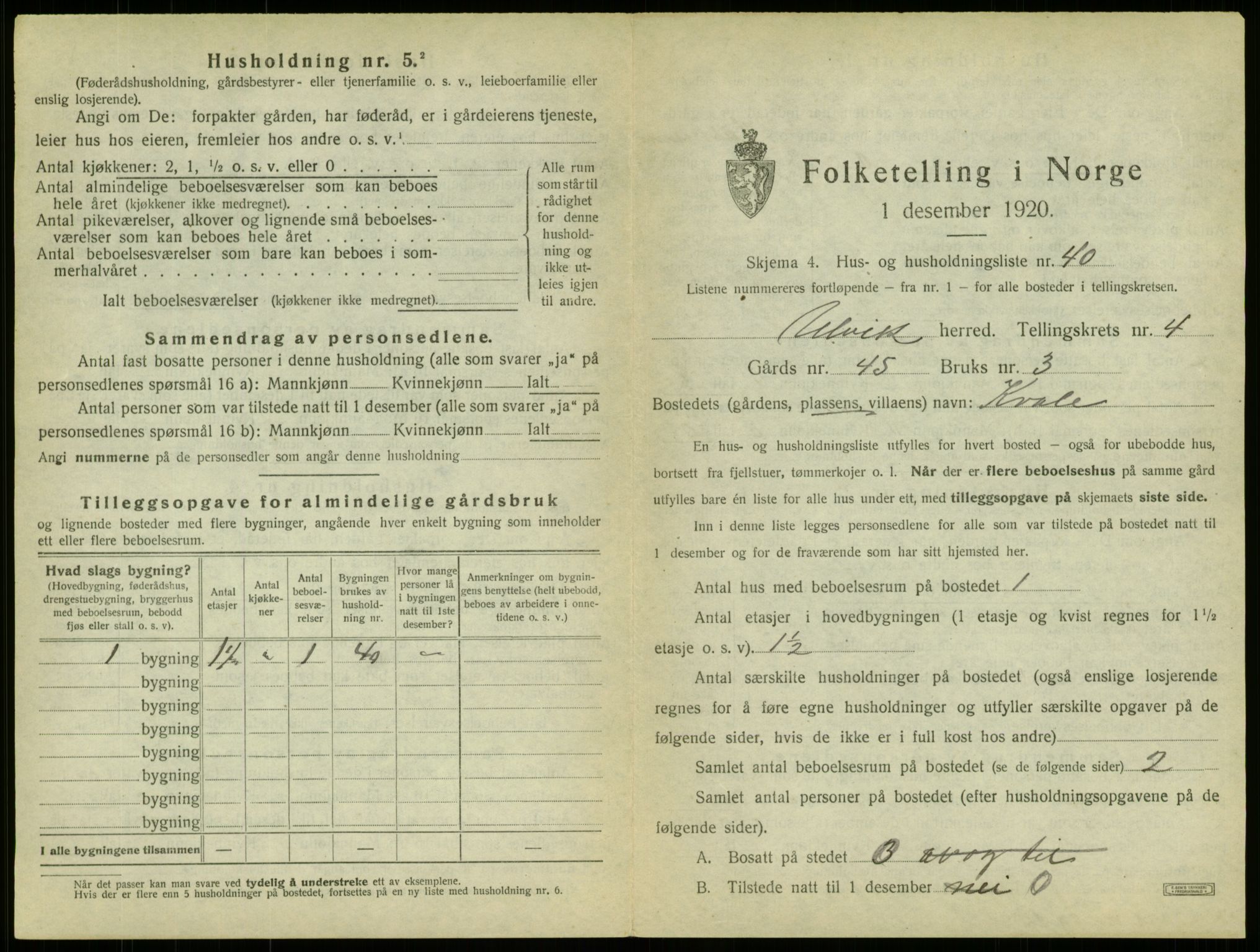 SAB, 1920 census for Ulvik, 1920, p. 41