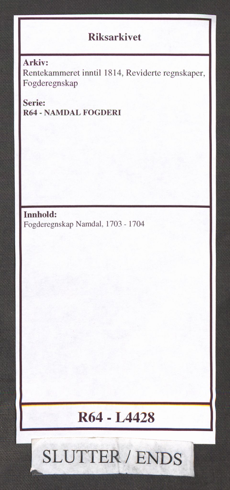 Rentekammeret inntil 1814, Reviderte regnskaper, Fogderegnskap, AV/RA-EA-4092/R64/L4428: Fogderegnskap Namdal, 1703-1704, p. 415