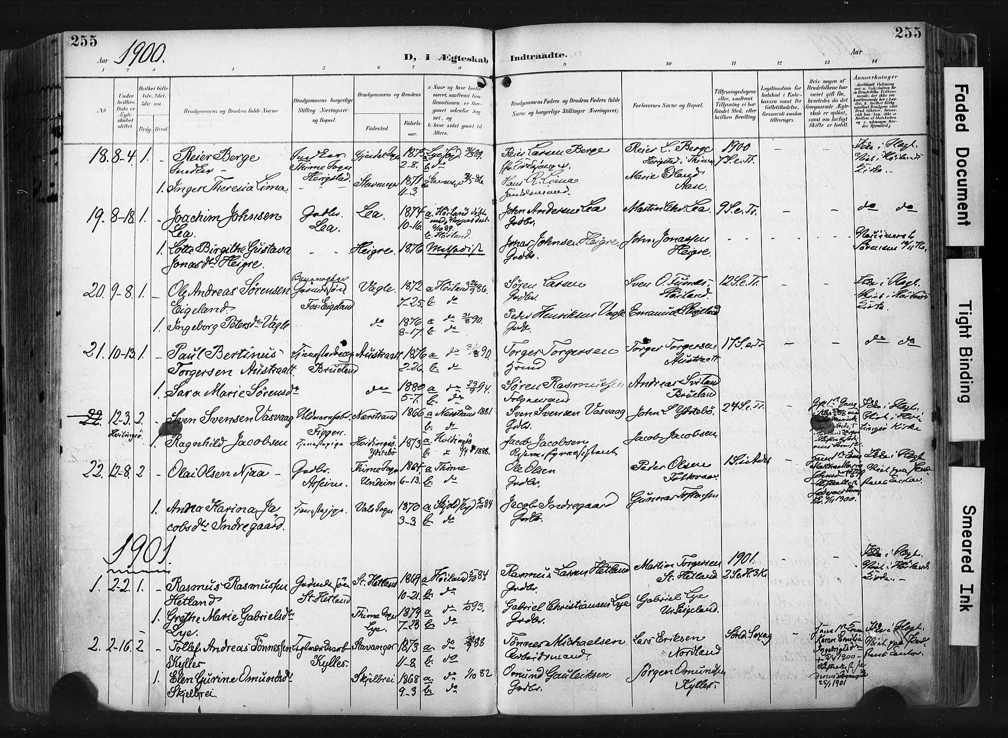 Høyland sokneprestkontor, AV/SAST-A-101799/001/30BA/L0015: Parish register (official) no. A 14, 1899-1911, p. 255