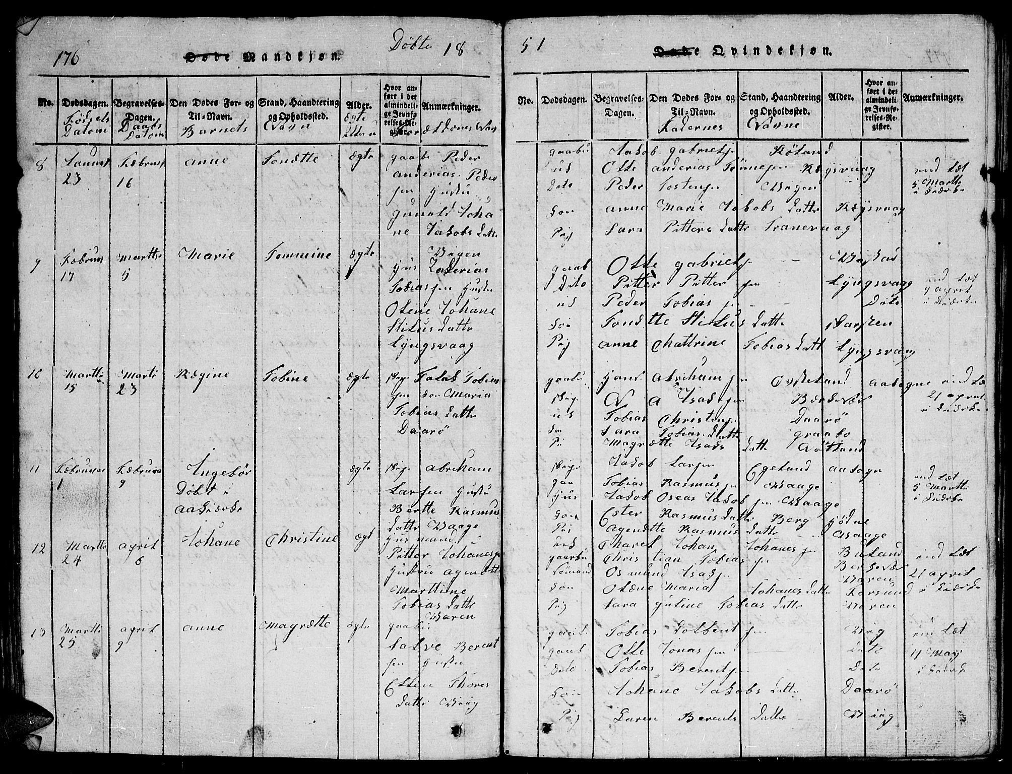 Herad sokneprestkontor, AV/SAK-1111-0018/F/Fb/Fbb/L0001: Parish register (copy) no. B 1, 1815-1852, p. 176