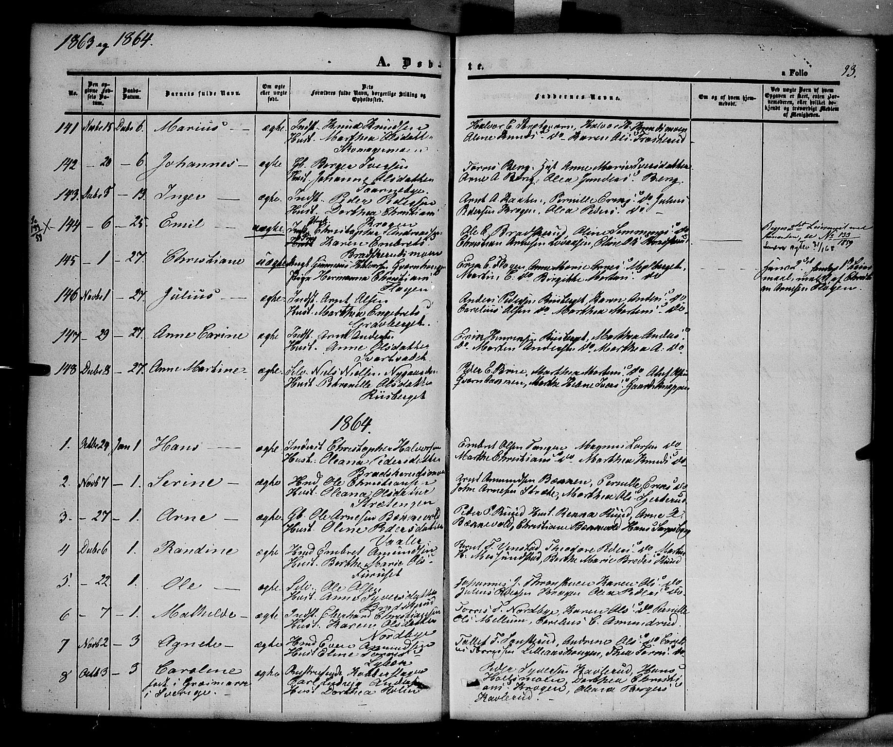 Våler prestekontor, Hedmark, AV/SAH-PREST-040/H/Ha/Haa/L0001: Parish register (official) no. 1, 1849-1878, p. 93