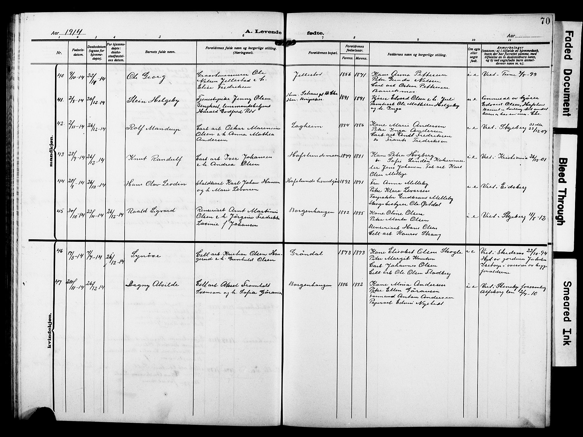 Skjeberg prestekontor Kirkebøker, SAO/A-10923/G/Gd/L0001: Parish register (copy) no. IV 1, 1907-1917, p. 70