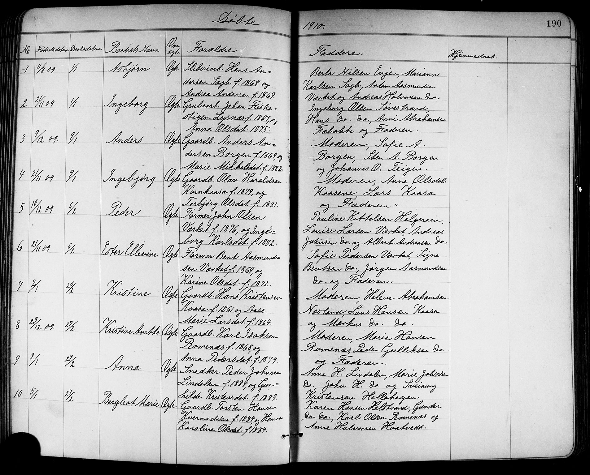 Holla kirkebøker, SAKO/A-272/G/Ga/L0005: Parish register (copy) no. I 5, 1891-1917, p. 190