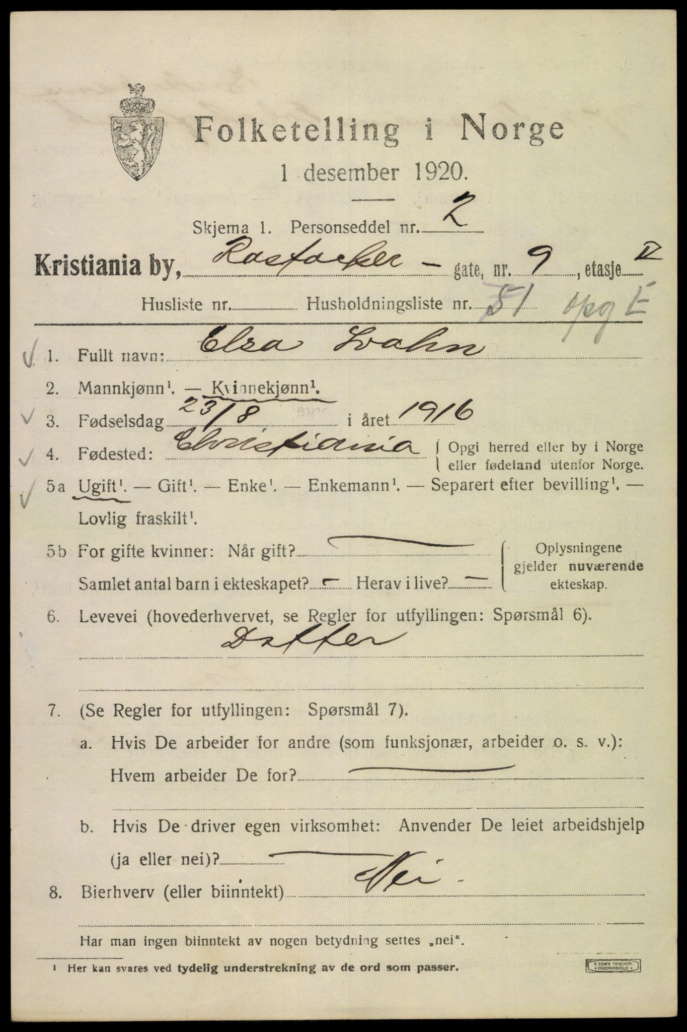 SAO, 1920 census for Kristiania, 1920, p. 469865