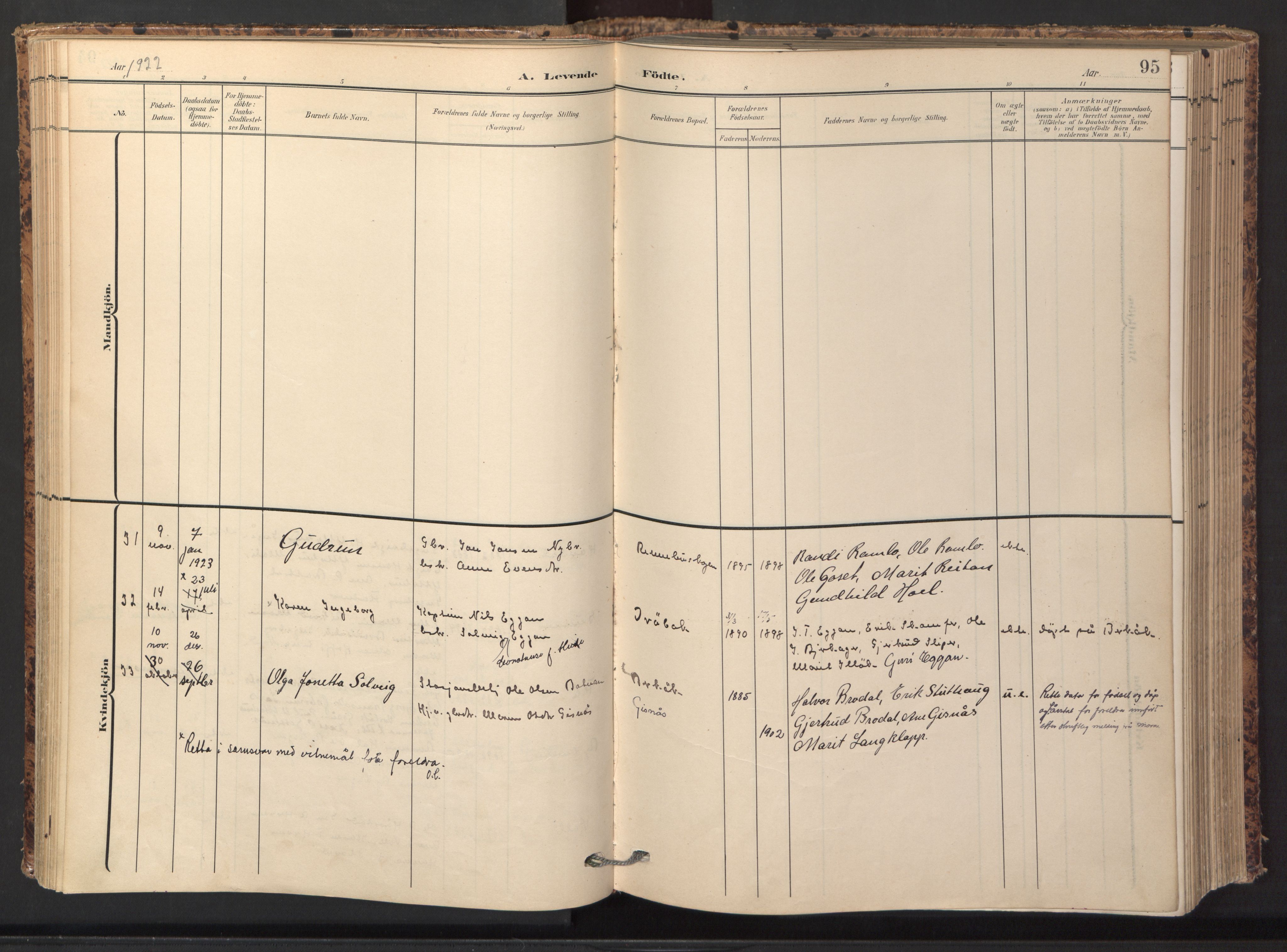 Ministerialprotokoller, klokkerbøker og fødselsregistre - Sør-Trøndelag, SAT/A-1456/674/L0873: Parish register (official) no. 674A05, 1908-1923, p. 95