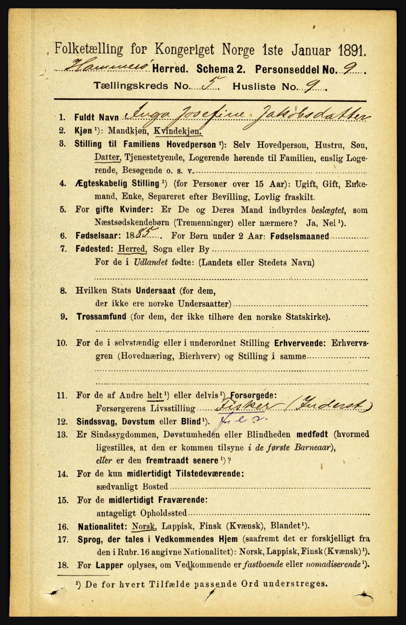 RA, 1891 census for 1849 Hamarøy, 1891, p. 2542