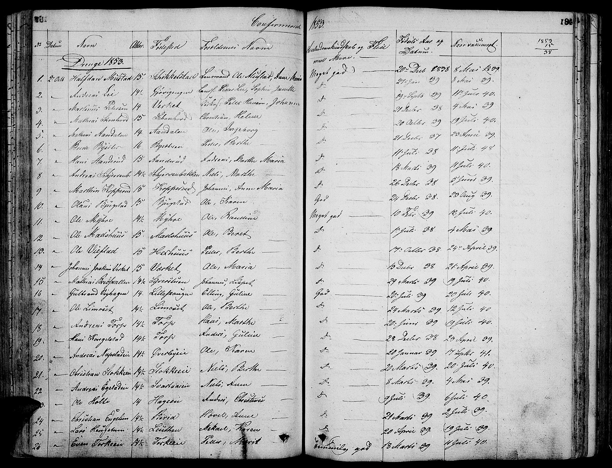 Vardal prestekontor, SAH/PREST-100/H/Ha/Hab/L0004: Parish register (copy) no. 4, 1831-1853, p. 184
