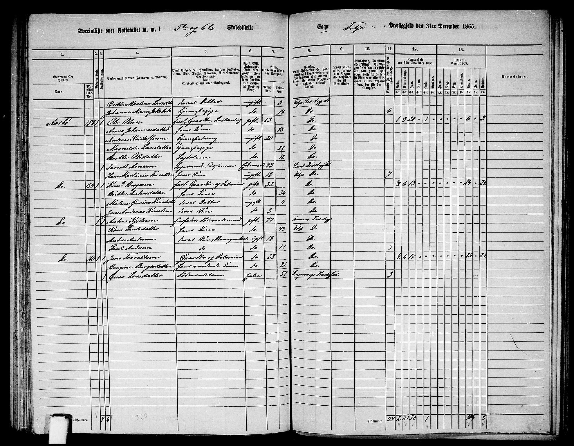 RA, 1865 census for Fitjar, 1865, p. 101