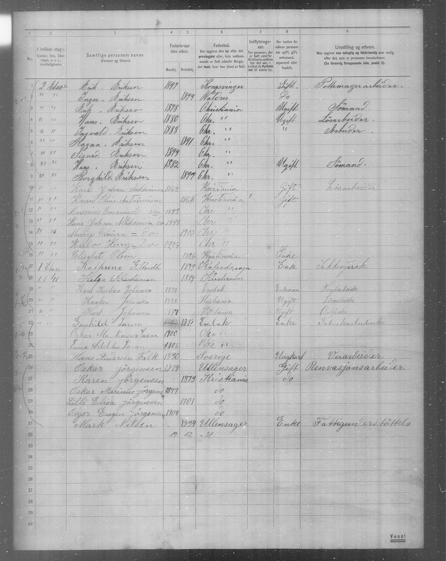 OBA, Municipal Census 1904 for Kristiania, 1904, p. 648