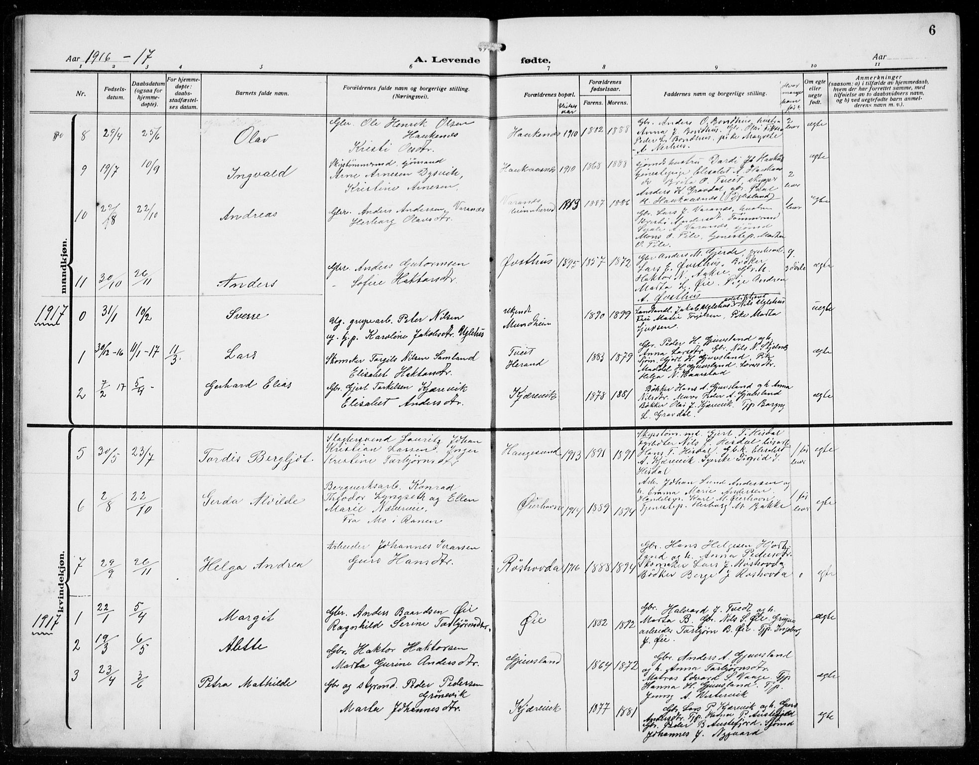 Strandebarm sokneprestembete, AV/SAB-A-78401/H/Hab: Parish register (copy) no. C  2, 1914-1935, p. 6