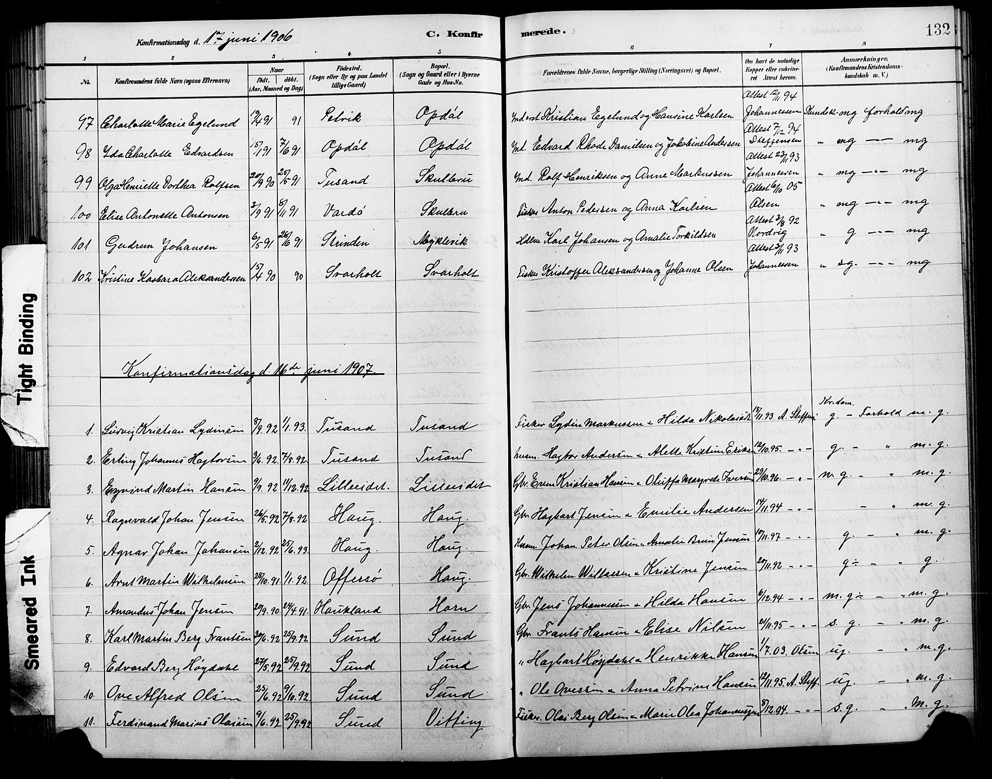 Ministerialprotokoller, klokkerbøker og fødselsregistre - Nordland, SAT/A-1459/881/L1168: Parish register (copy) no. 881C05, 1900-1911, p. 132
