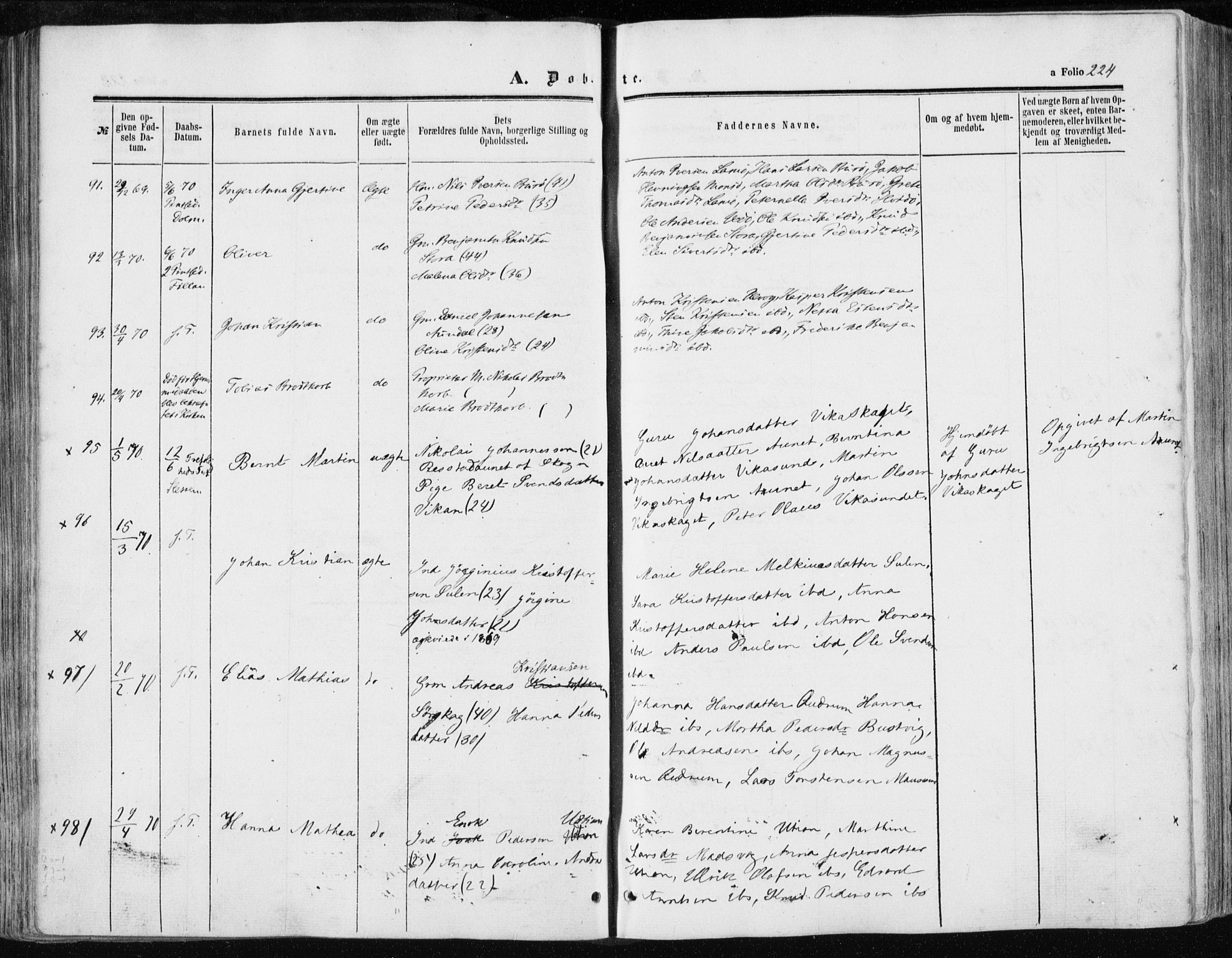 Ministerialprotokoller, klokkerbøker og fødselsregistre - Sør-Trøndelag, AV/SAT-A-1456/634/L0531: Parish register (official) no. 634A07, 1861-1870, p. 224