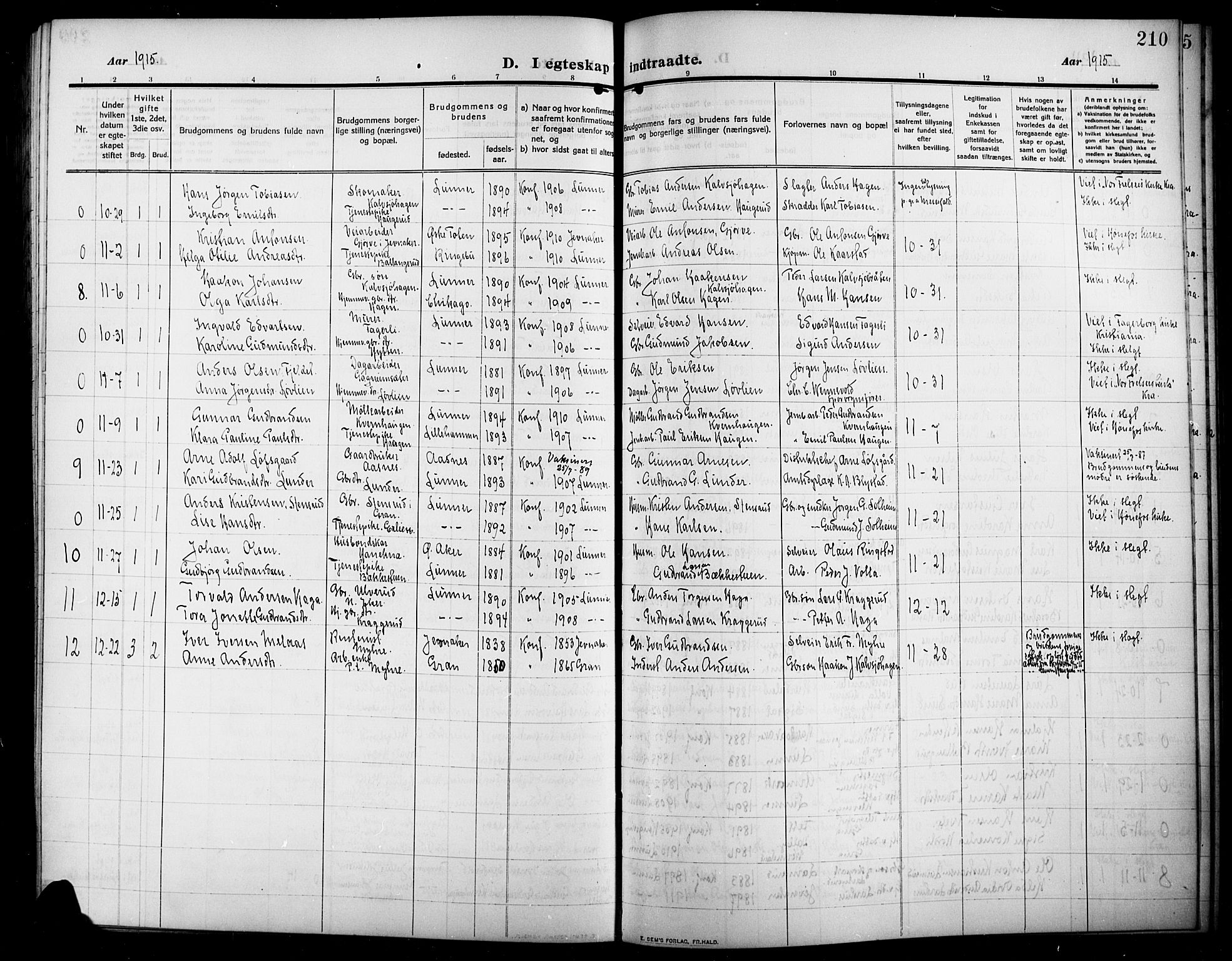 Lunner prestekontor, SAH/PREST-118/H/Ha/Hab/L0001: Parish register (copy) no. 1, 1909-1922, p. 210