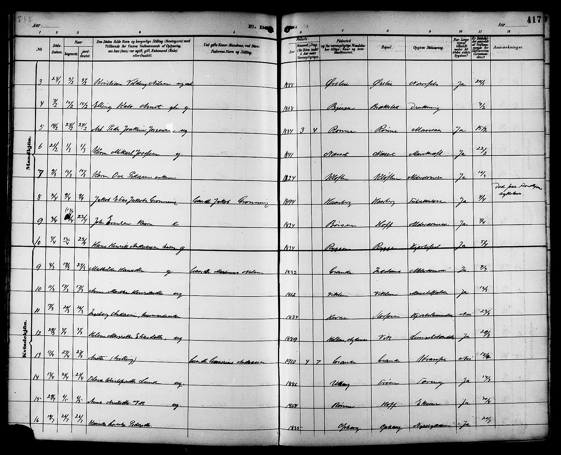 Ministerialprotokoller, klokkerbøker og fødselsregistre - Sør-Trøndelag, SAT/A-1456/659/L0746: Parish register (copy) no. 659C03, 1893-1912, p. 417