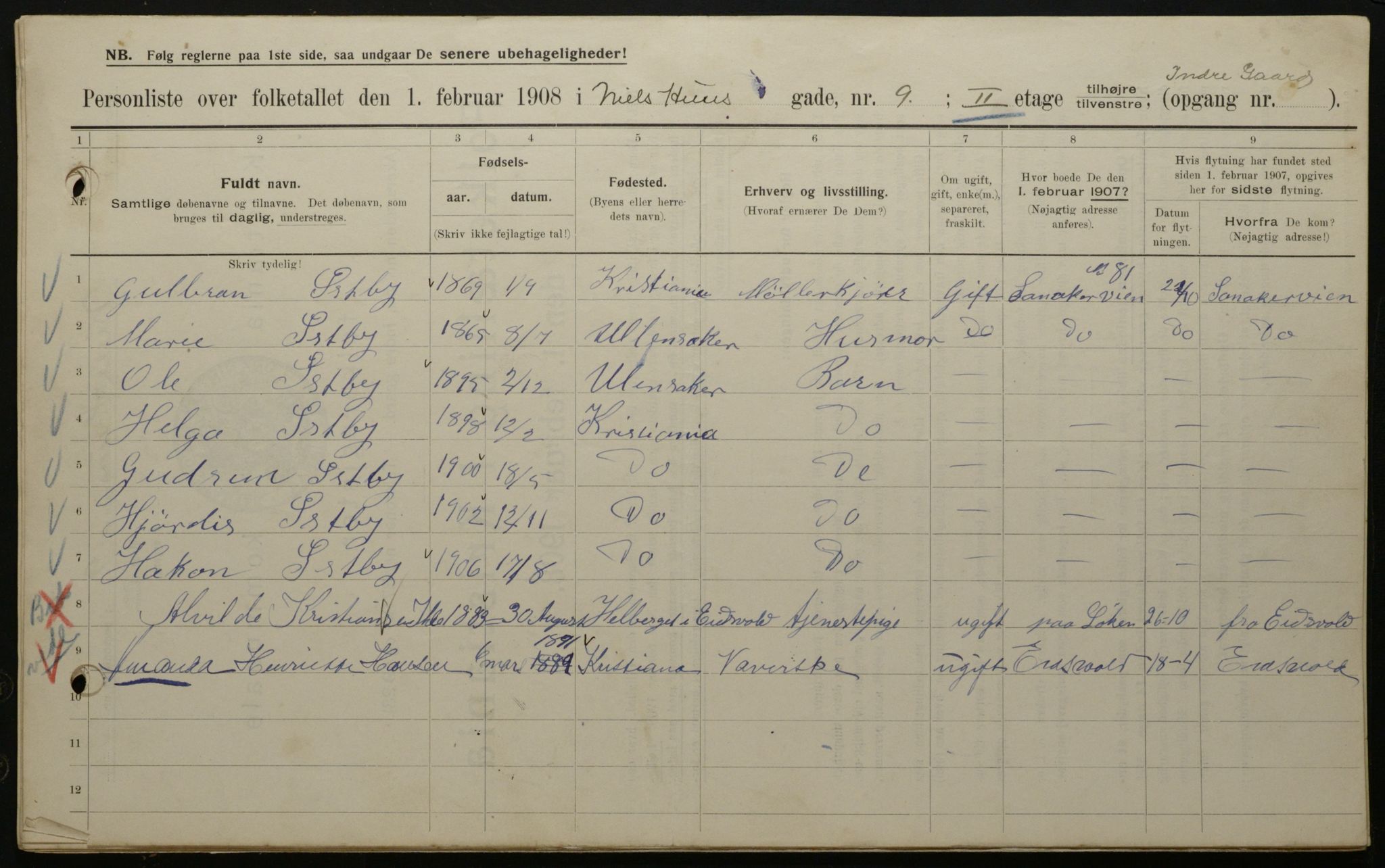 OBA, Municipal Census 1908 for Kristiania, 1908, p. 63656