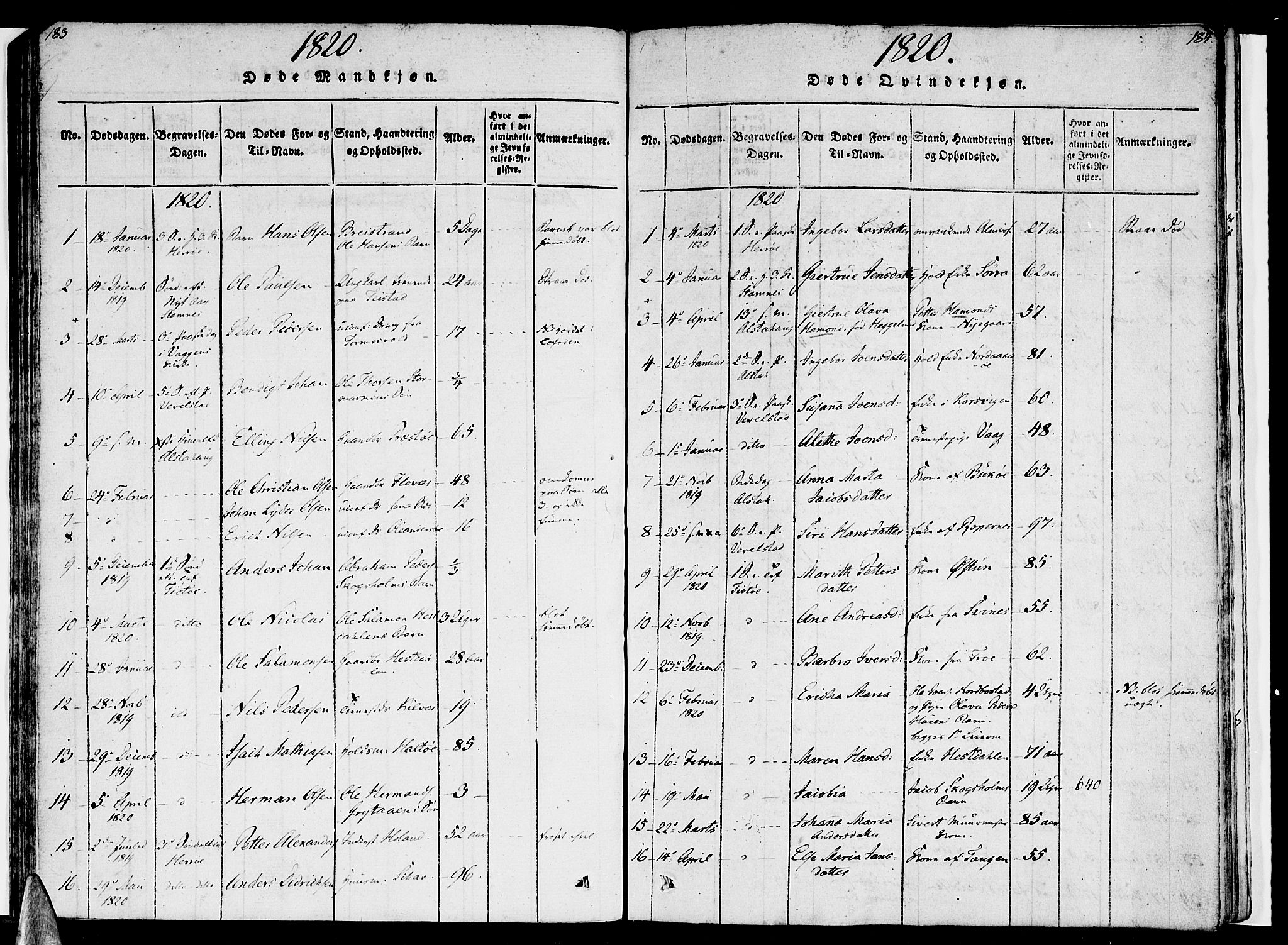 Ministerialprotokoller, klokkerbøker og fødselsregistre - Nordland, SAT/A-1459/830/L0445: Parish register (official) no. 830A09, 1820-1830, p. 183-184