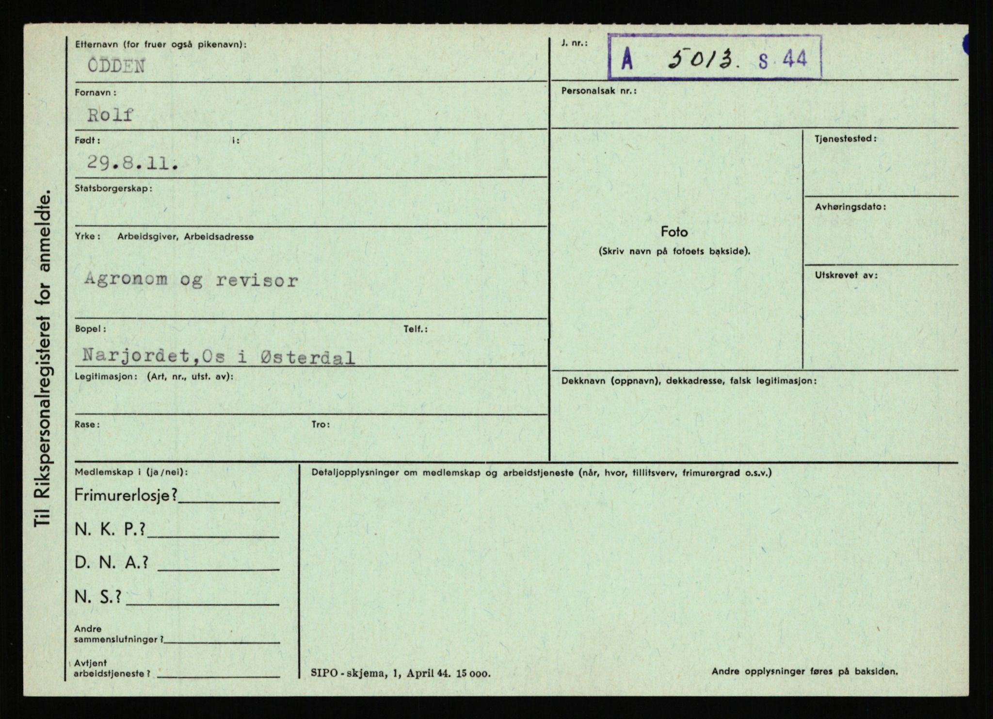 Statspolitiet - Hovedkontoret / Osloavdelingen, AV/RA-S-1329/C/Ca/L0012: Oanæs - Quistgaard	, 1943-1945, p. 44