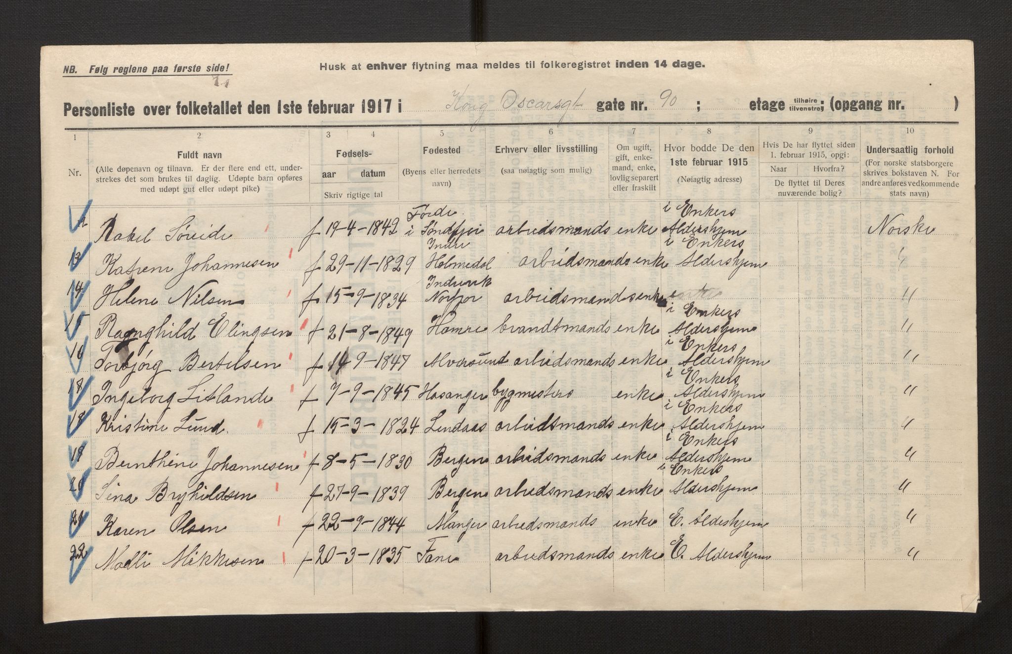 SAB, Municipal Census 1917 for Bergen, 1917, p. 19404