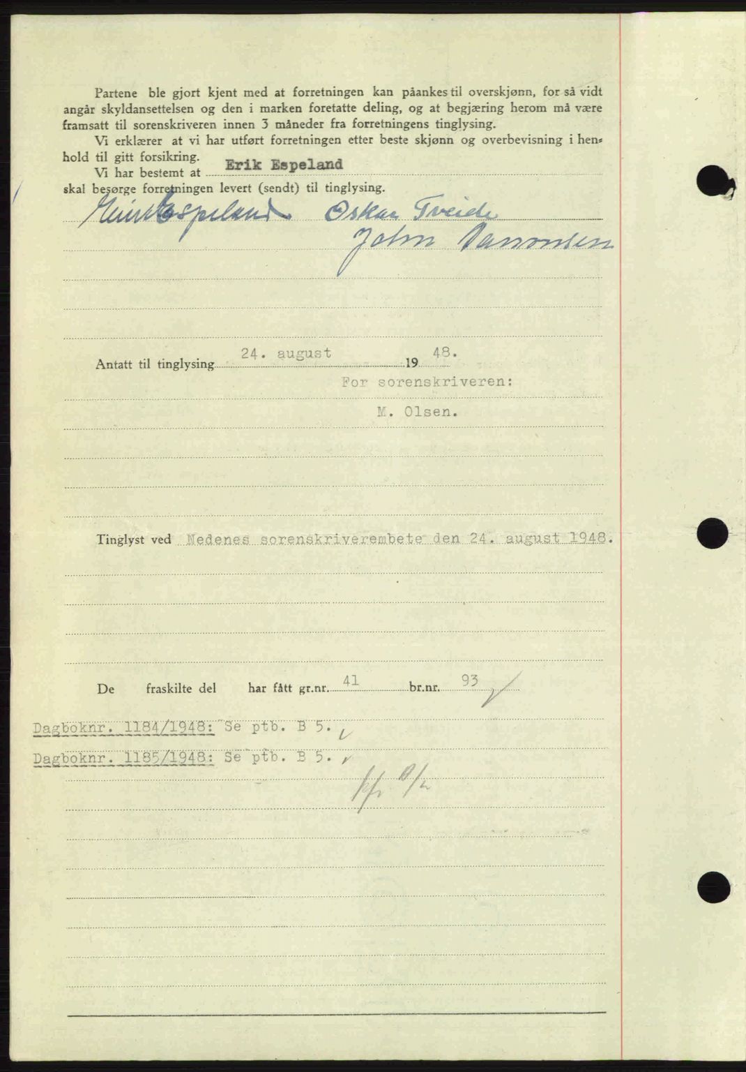 Nedenes sorenskriveri, AV/SAK-1221-0006/G/Gb/Gba/L0059: Mortgage book no. A11, 1948-1948, Diary no: : 1183/1948