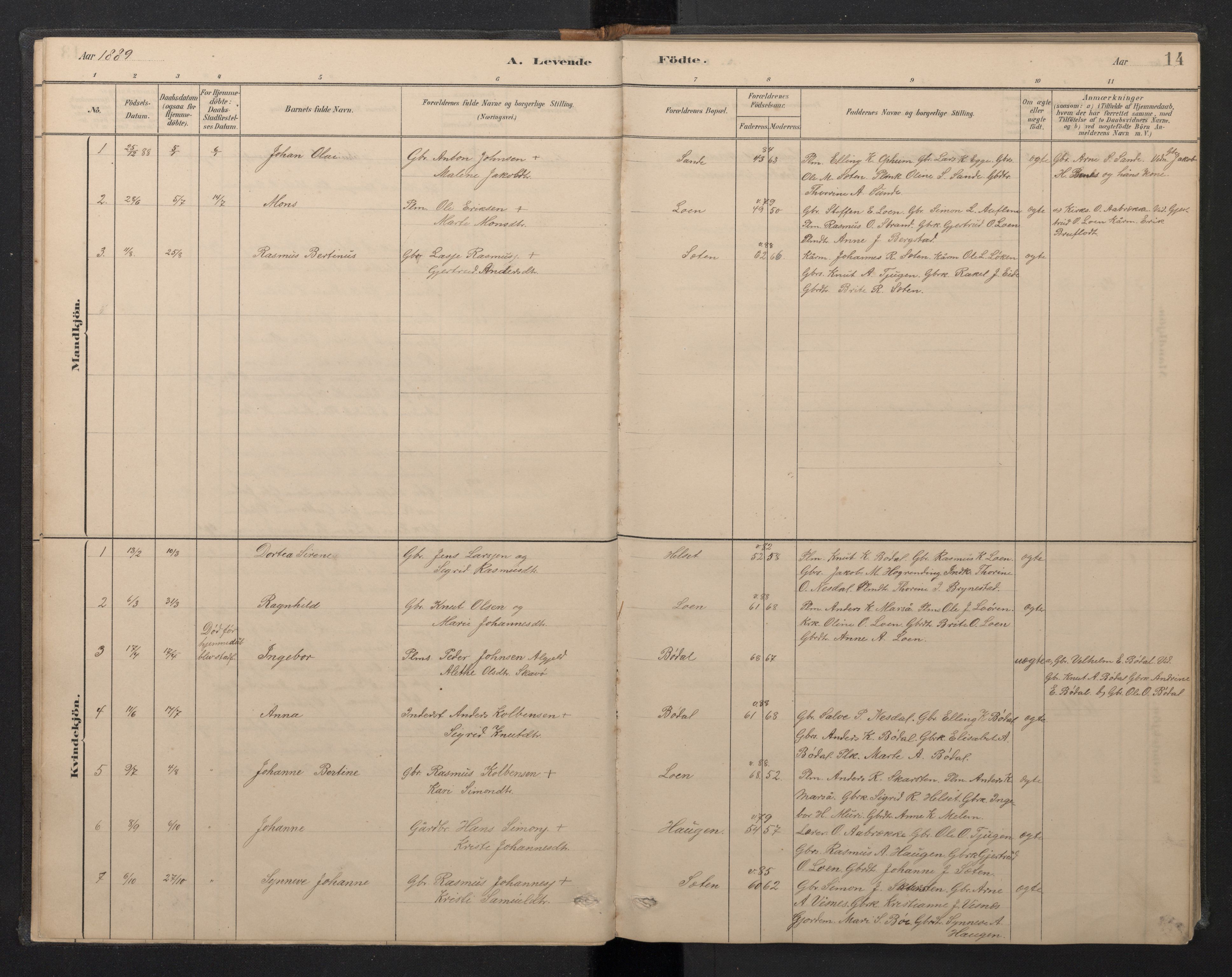 Stryn Sokneprestembete, AV/SAB-A-82501: Parish register (copy) no. B 3, 1881-1918, p. 13b-14a