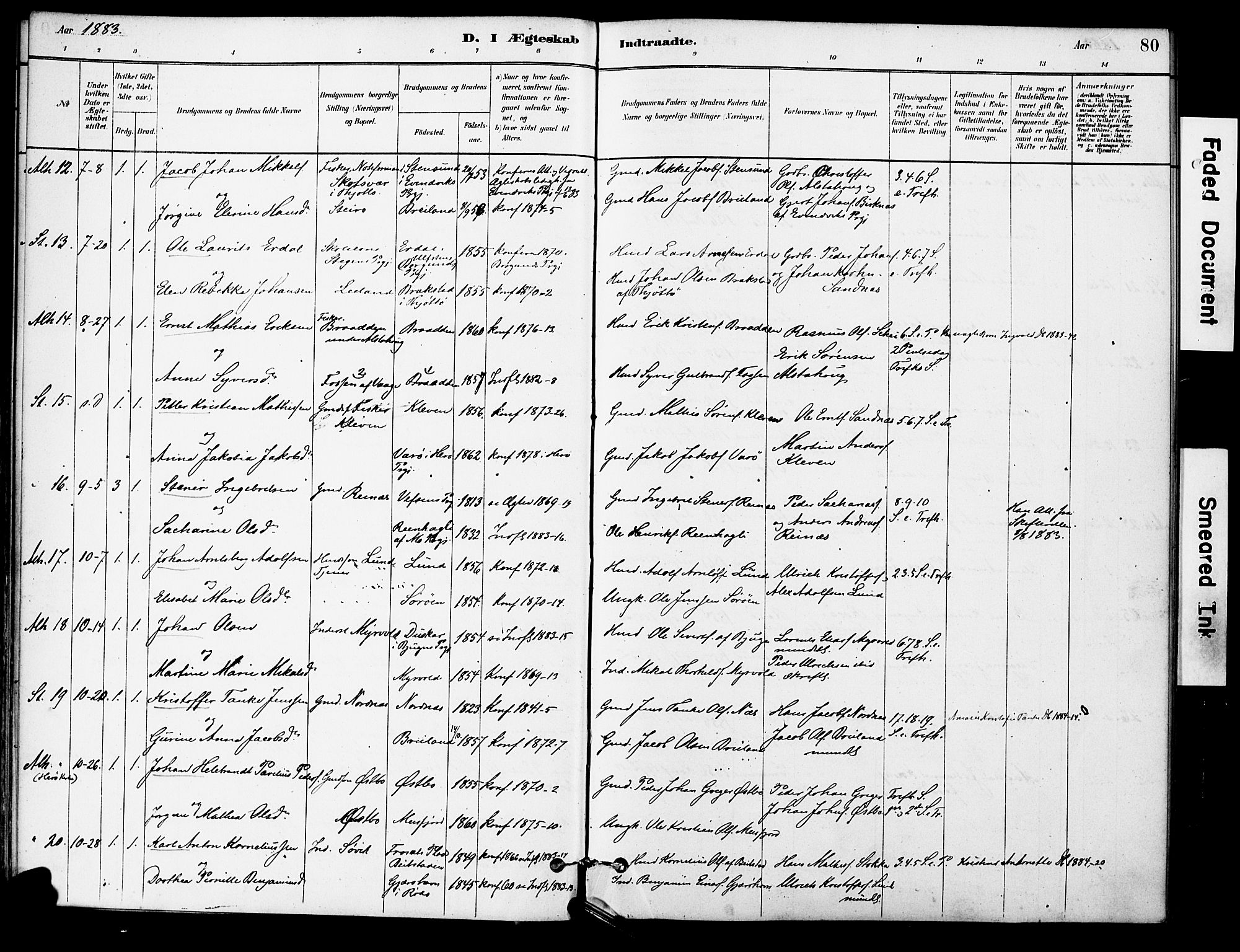 Ministerialprotokoller, klokkerbøker og fødselsregistre - Nordland, AV/SAT-A-1459/830/L0450: Parish register (official) no. 830A14, 1879-1896, p. 80