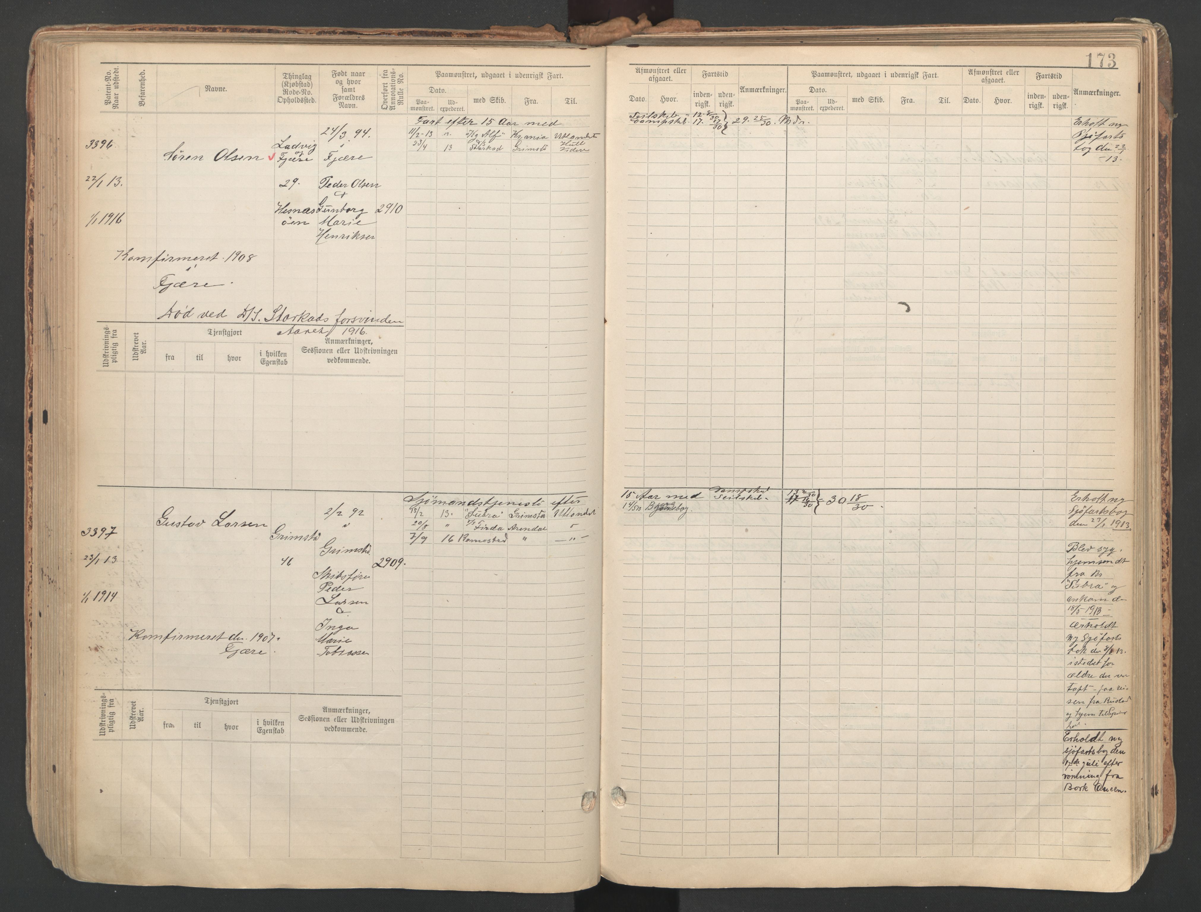 Grimstad mønstringskrets, SAK/2031-0013/F/Fb/L0013: Hovedrulle A nr 3052-3814, V-26, 1900-1943, p. 186