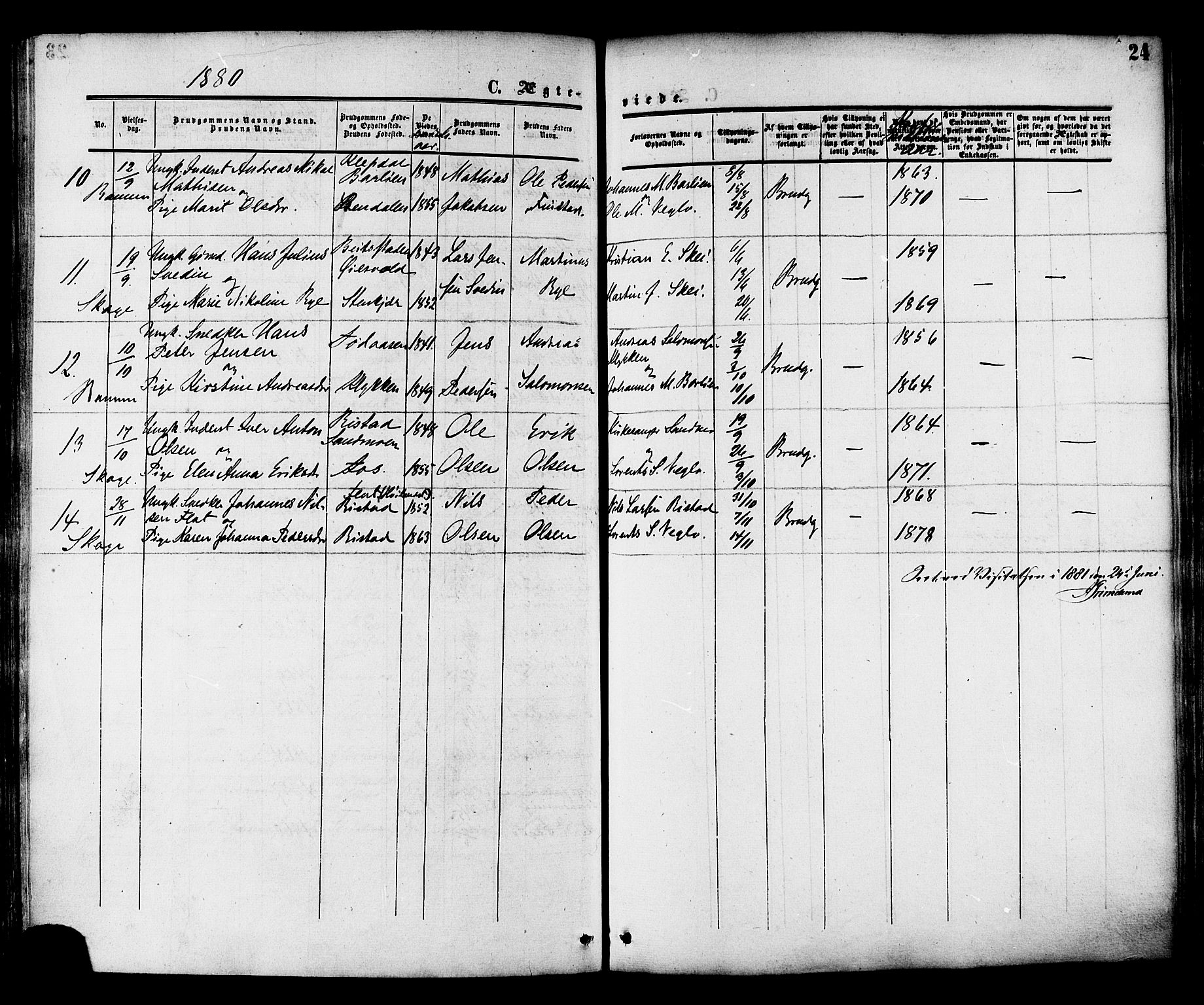 Ministerialprotokoller, klokkerbøker og fødselsregistre - Nord-Trøndelag, SAT/A-1458/764/L0553: Parish register (official) no. 764A08, 1858-1880, p. 24