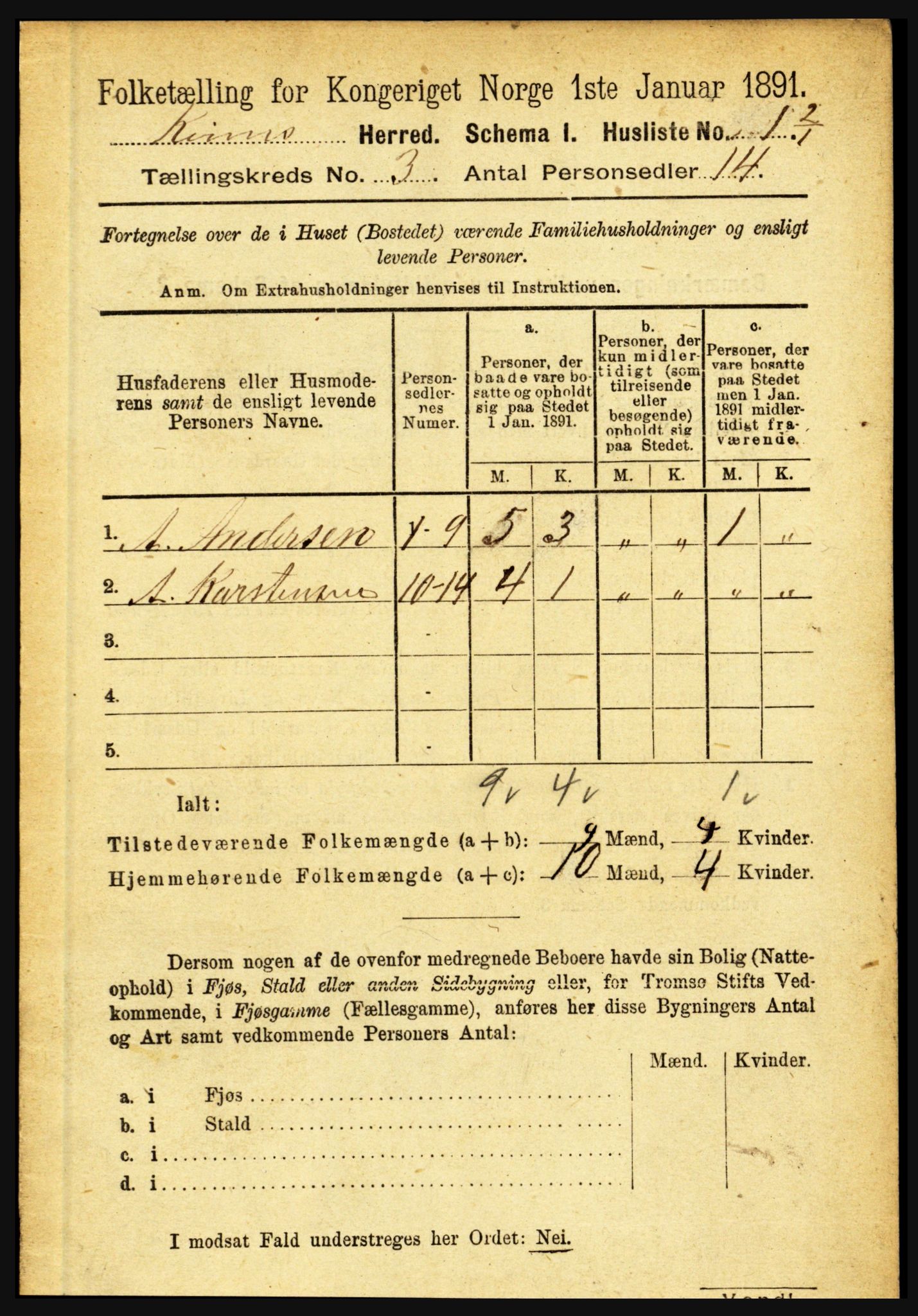 RA, 1891 census for 1437 Kinn, 1891, p. 884