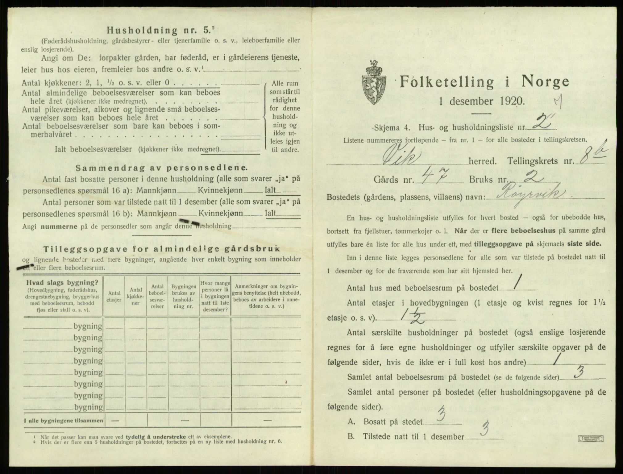 SAB, 1920 census for Vik, 1920, p. 893