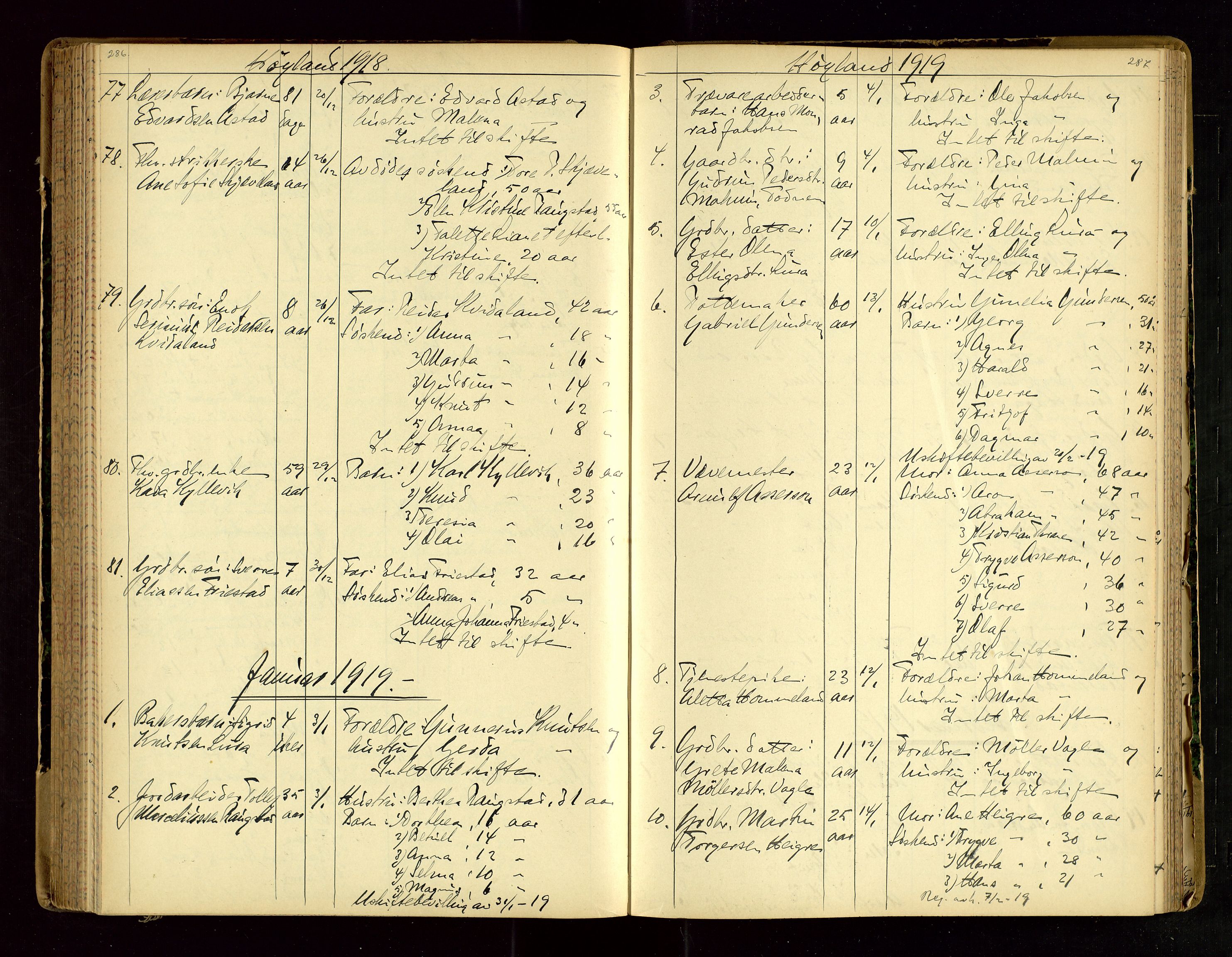 Jæren sorenskriveri, AV/SAST-A-100310/01/5/52/52B/L0003: DØDSFALLPROTOKOLL, 1910-1916, p. 286-287