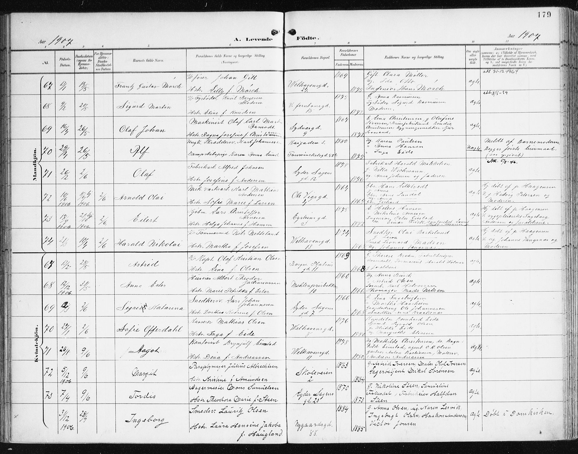 Johanneskirken sokneprestembete, AV/SAB-A-76001/H/Haa/L0002: Parish register (official) no. A 2, 1900-1912, p. 179