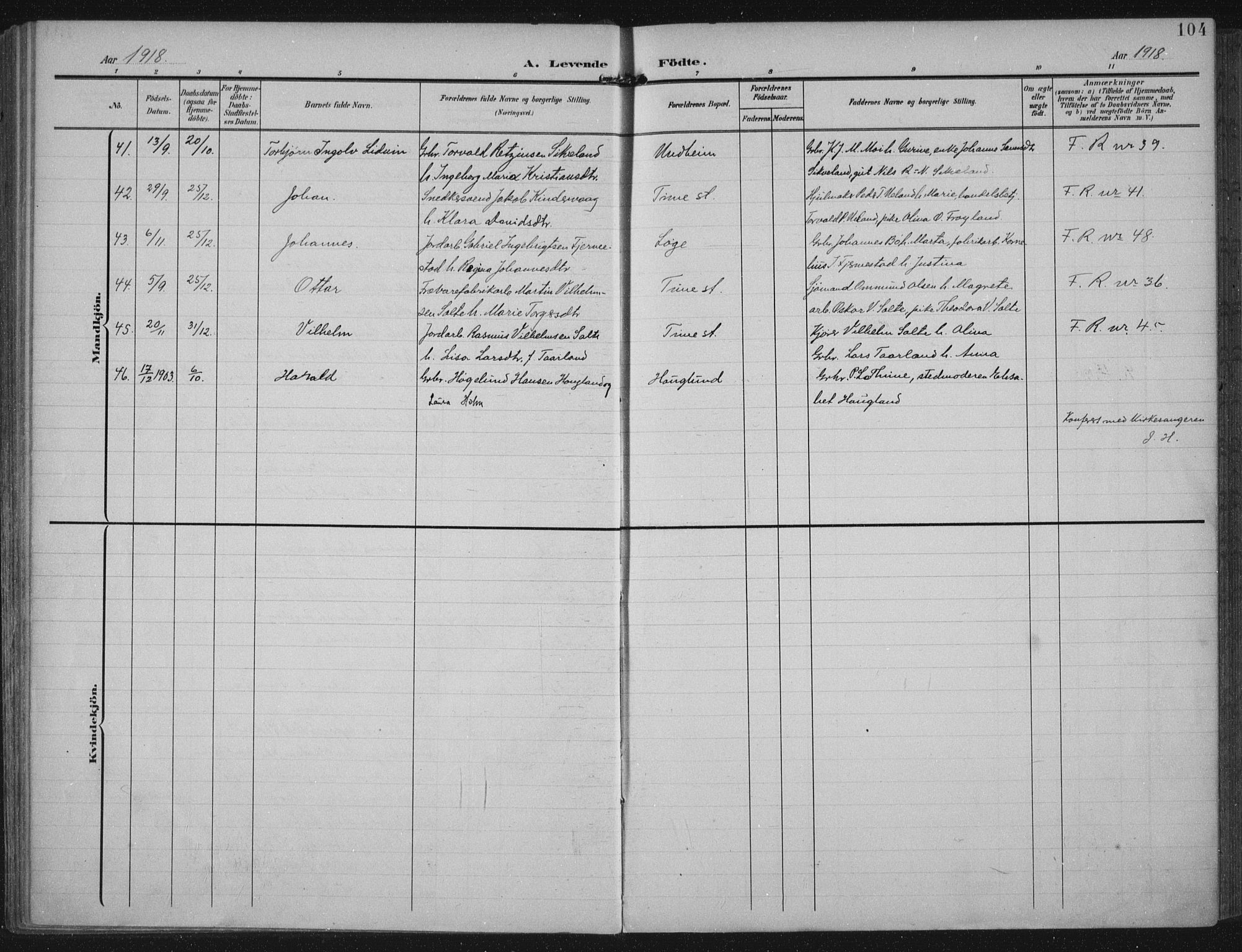 Lye sokneprestkontor, AV/SAST-A-101794/002/A/L0001: Parish register (official) no. A 12, 1904-1920, p. 104