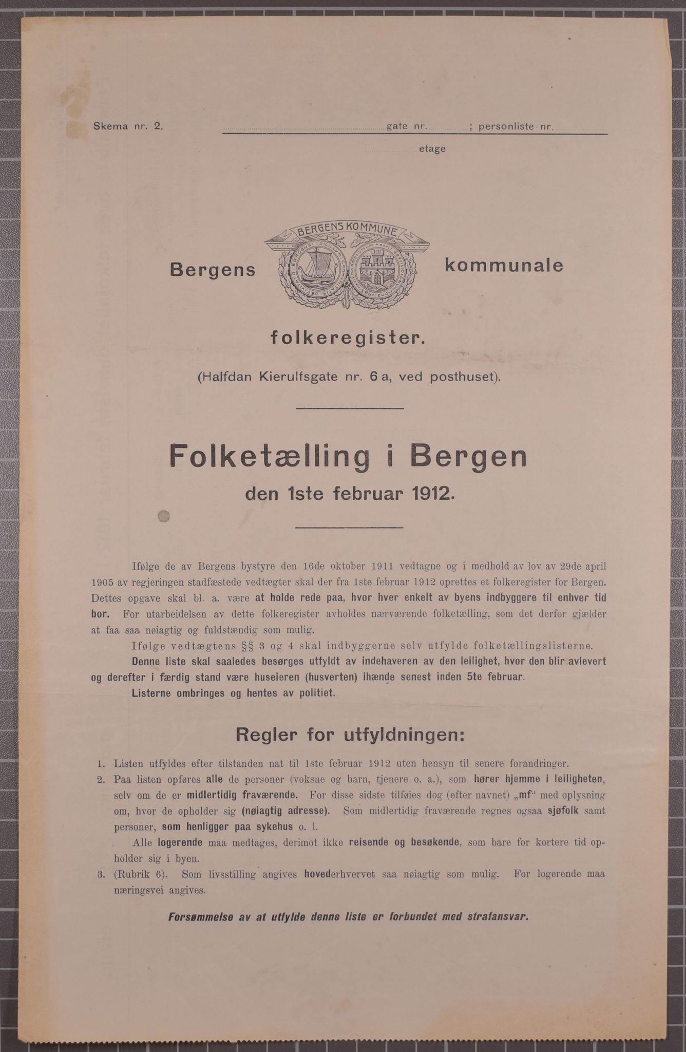 SAB, Municipal Census 1912 for Bergen, 1912, p. 2896