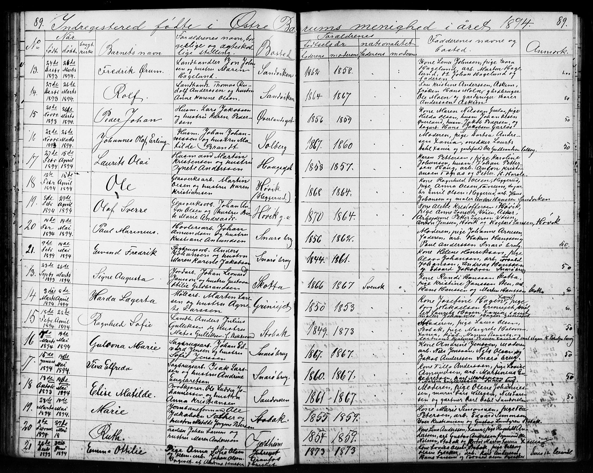Asker prestekontor Kirkebøker, AV/SAO-A-10256a/G/Gc/L0003: Parish register (copy) no. III 3, 1884-1897, p. 89