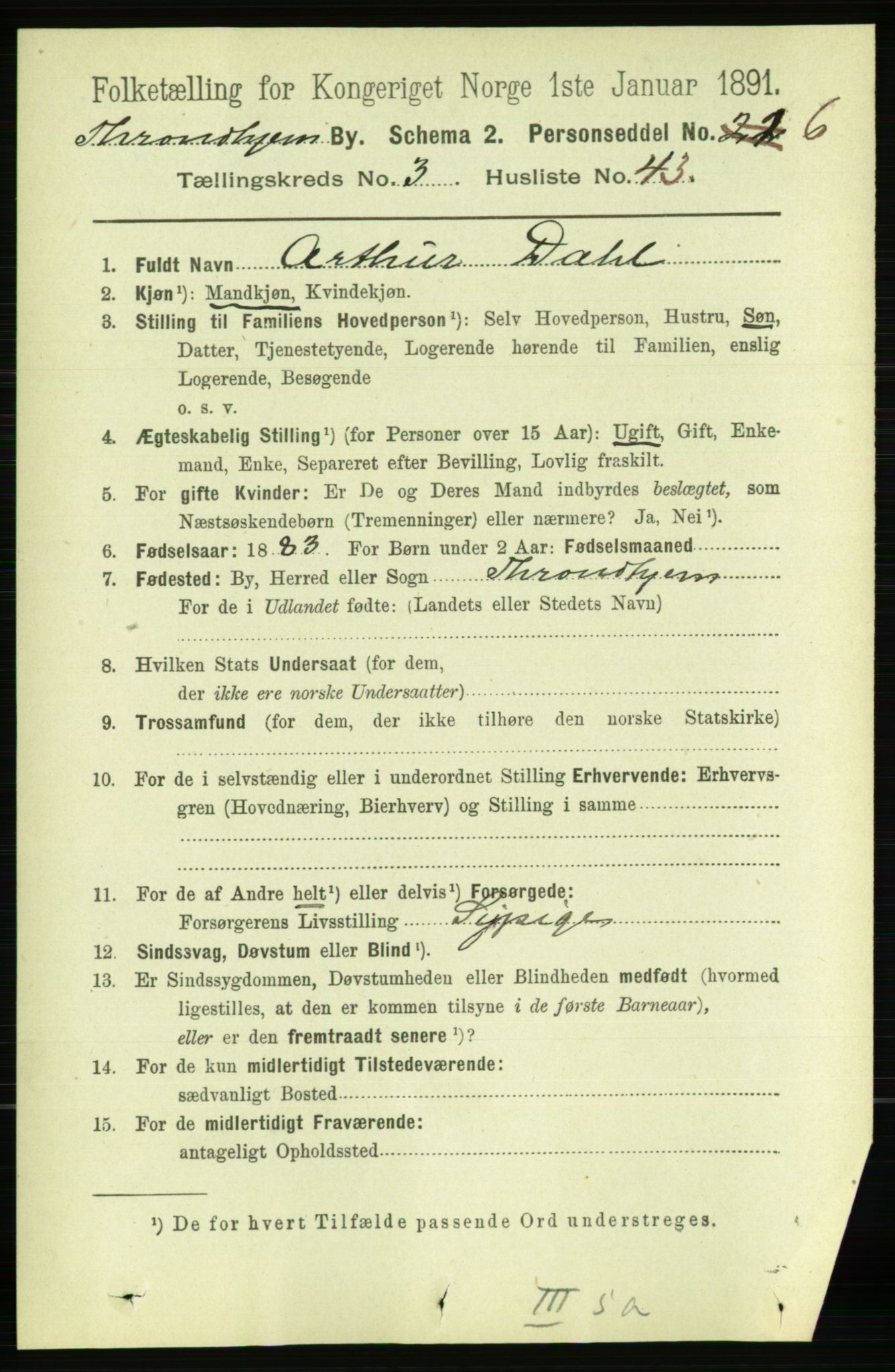 RA, 1891 census for 1601 Trondheim, 1891, p. 4299