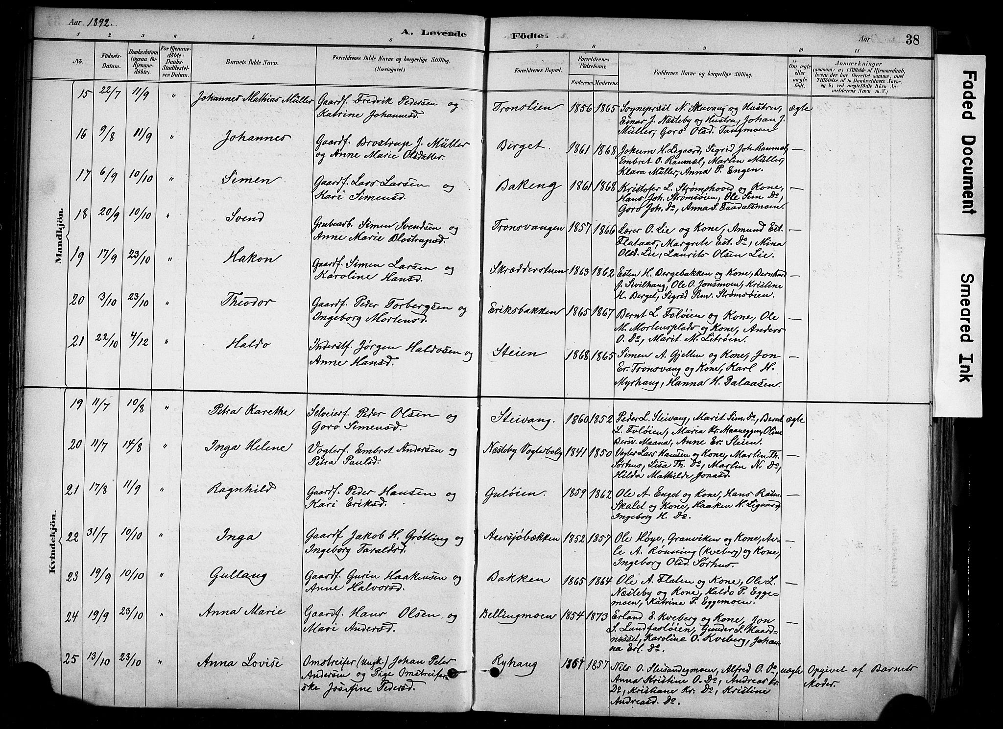 Alvdal prestekontor, SAH/PREST-060/H/Ha/Haa/L0002: Parish register (official) no. 2, 1883-1906, p. 38