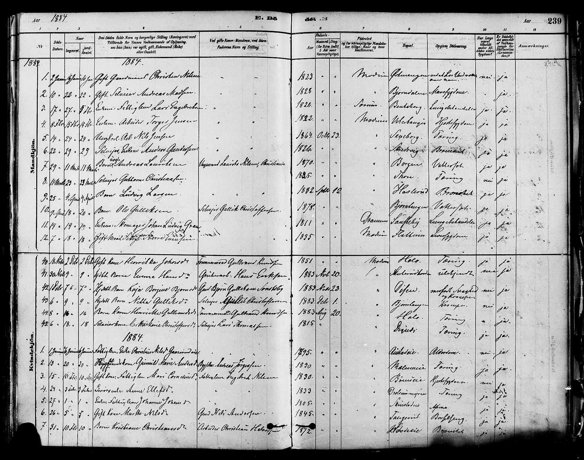 Modum kirkebøker, SAKO/A-234/F/Fa/L0011: Parish register (official) no. 11, 1877-1889, p. 239