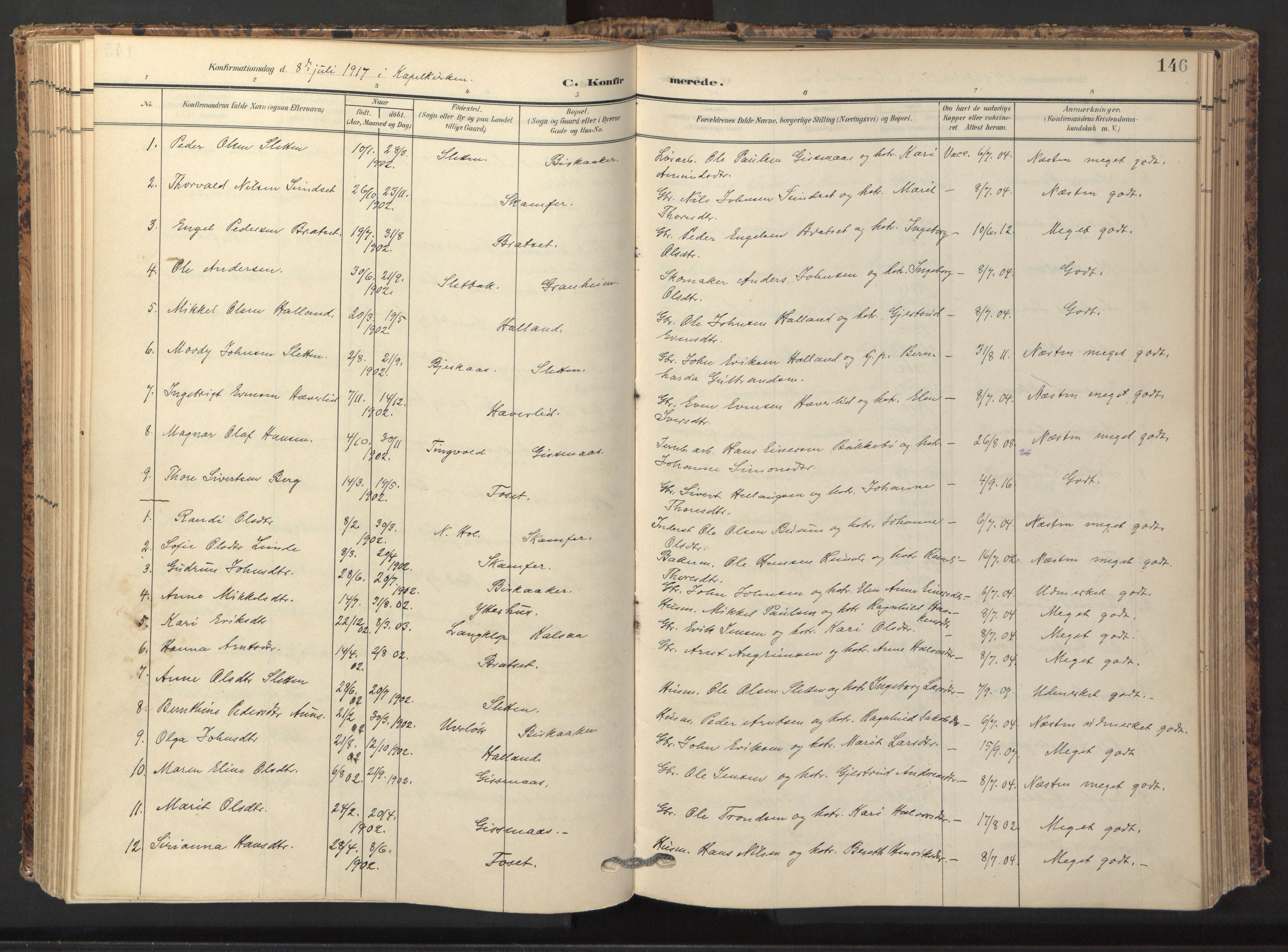 Ministerialprotokoller, klokkerbøker og fødselsregistre - Sør-Trøndelag, SAT/A-1456/674/L0873: Parish register (official) no. 674A05, 1908-1923, p. 146
