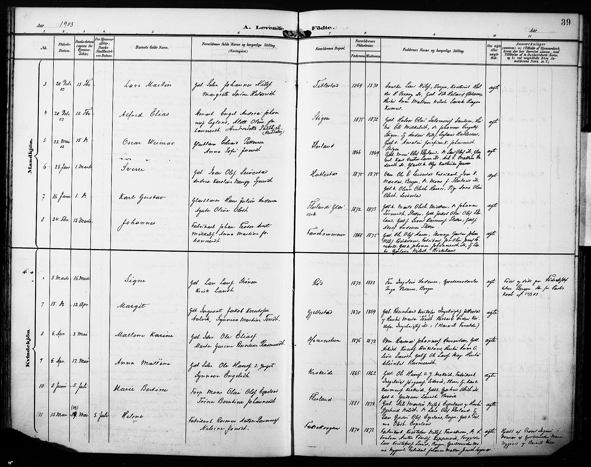 Fana Sokneprestembete, AV/SAB-A-75101/H/Haa/Haab/L0003: Parish register (official) no. B 3, 1898-1907, p. 39