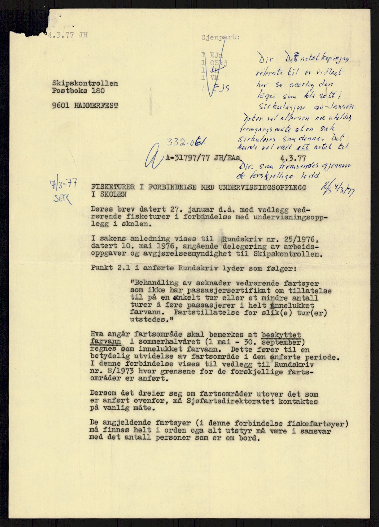 Sjøfartsdirektoratet med forløpere, generelt arkiv, AV/RA-S-1407/D/Du/Duc/L0641/0004: Skipskontrollen - Forskrifter    / Utleiebåter (2 mapper), 1977-1989, p. 95