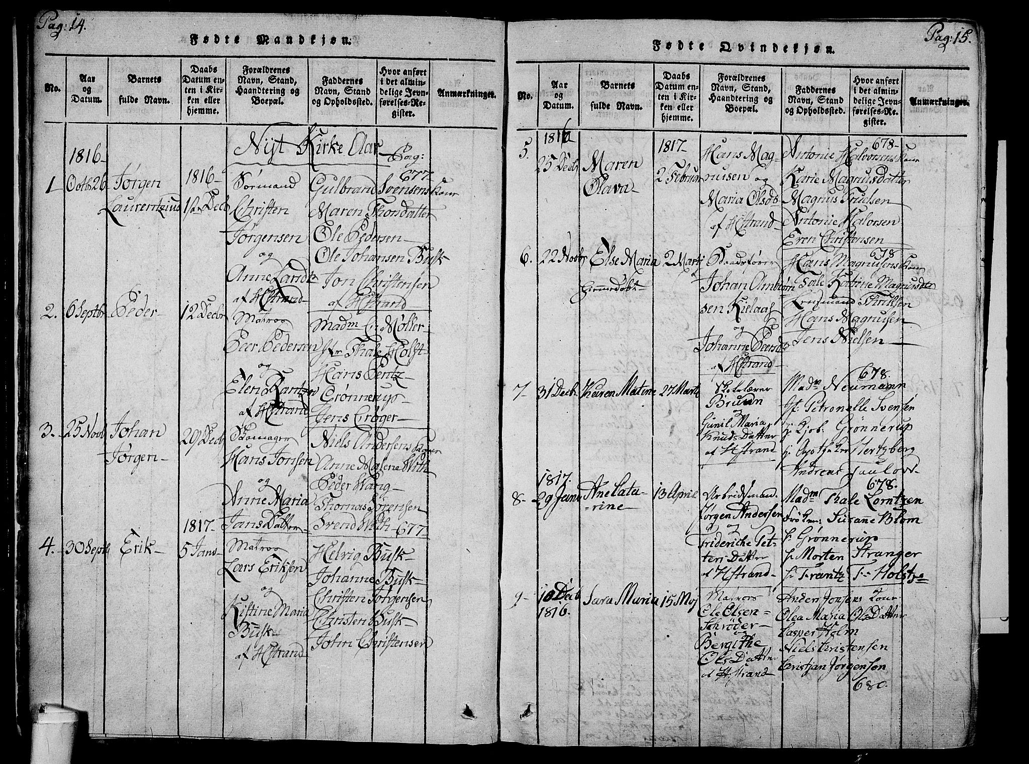 Holmestrand kirkebøker, SAKO/A-346/F/Fa/L0001: Parish register (official) no. 1, 1814-1840, p. 14-15