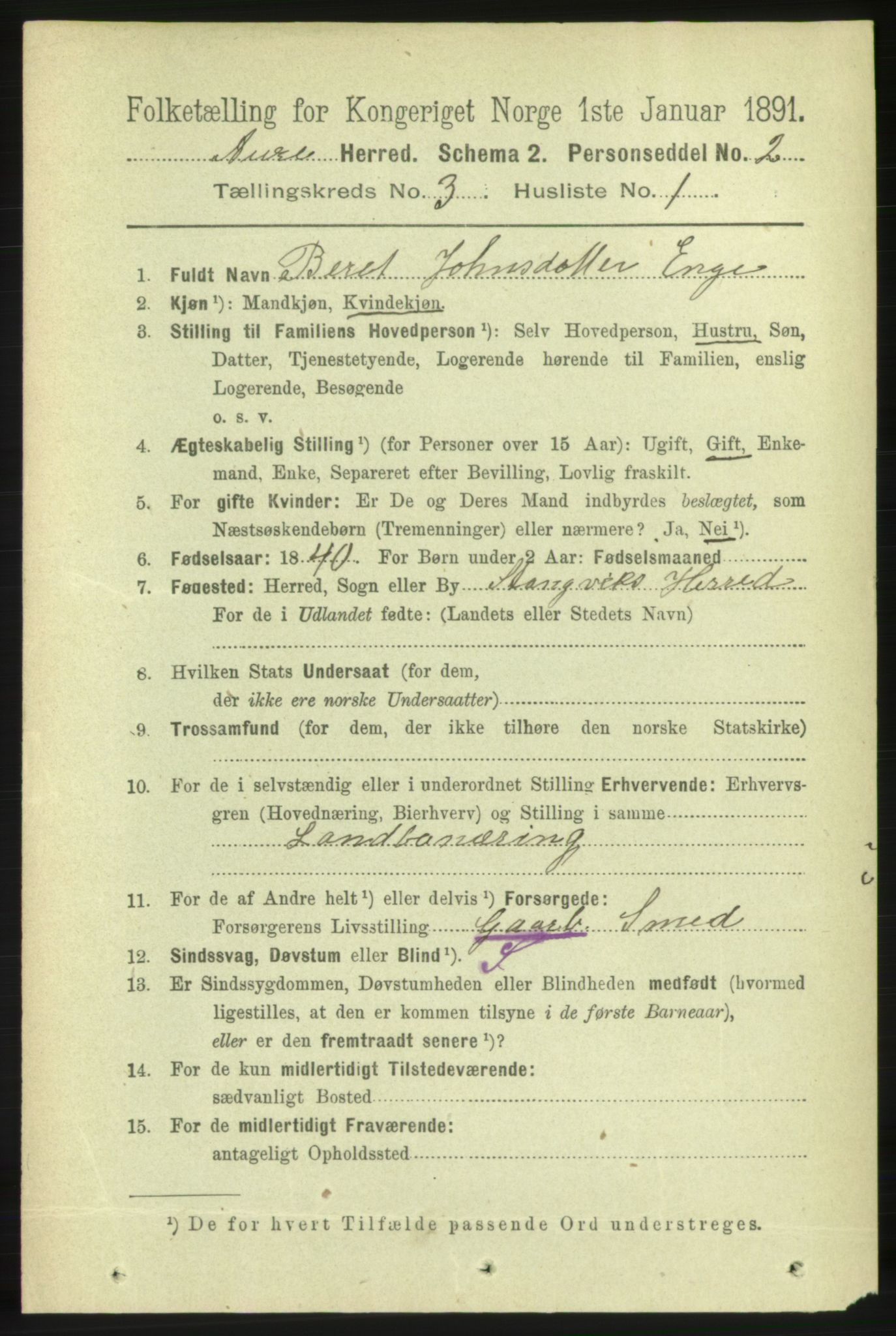 RA, 1891 census for 1569 Aure, 1891, p. 1552