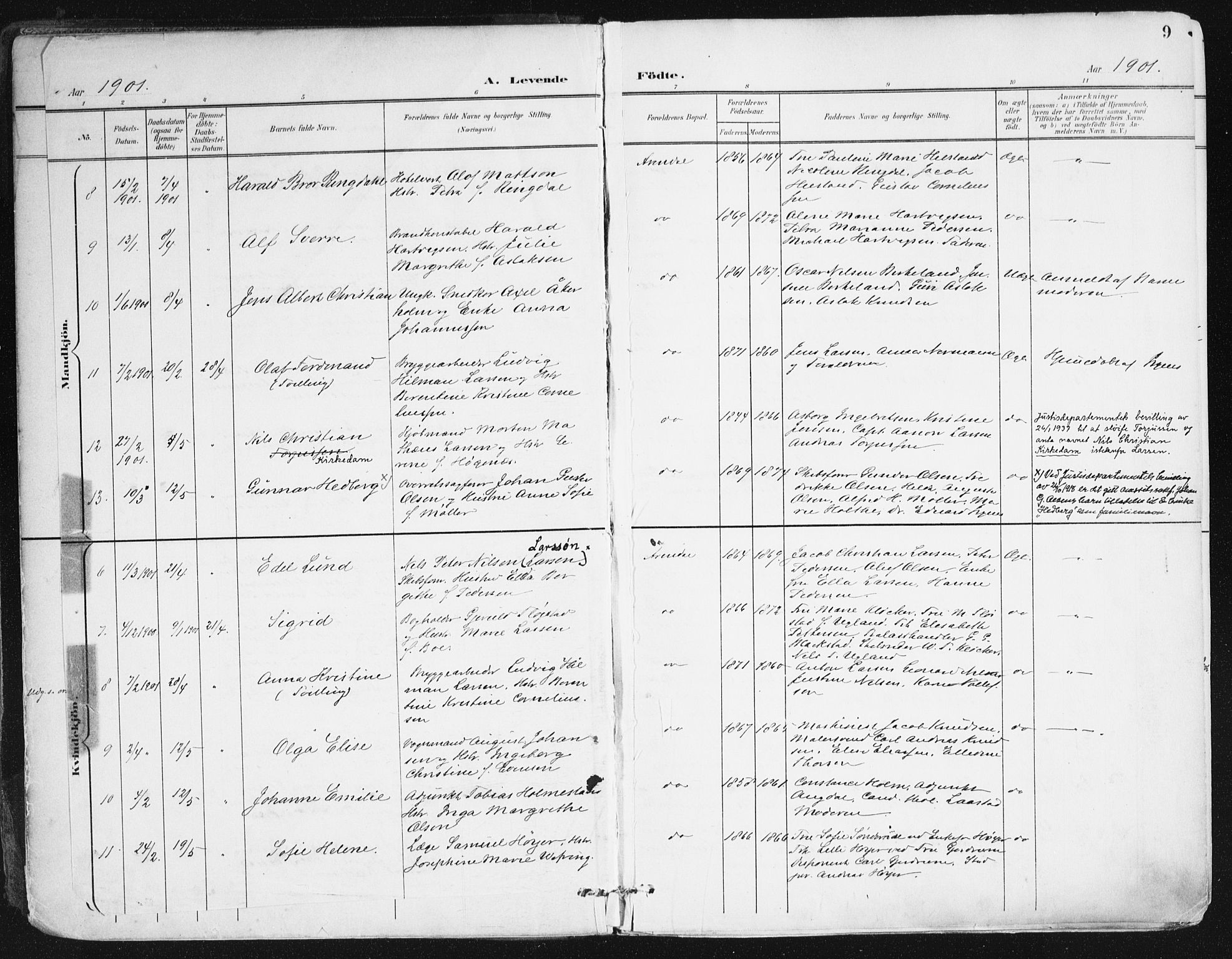 Arendal sokneprestkontor, Trefoldighet, SAK/1111-0040/F/Fa/L0010: Parish register (official) no. A 10, 1900-1919, p. 9