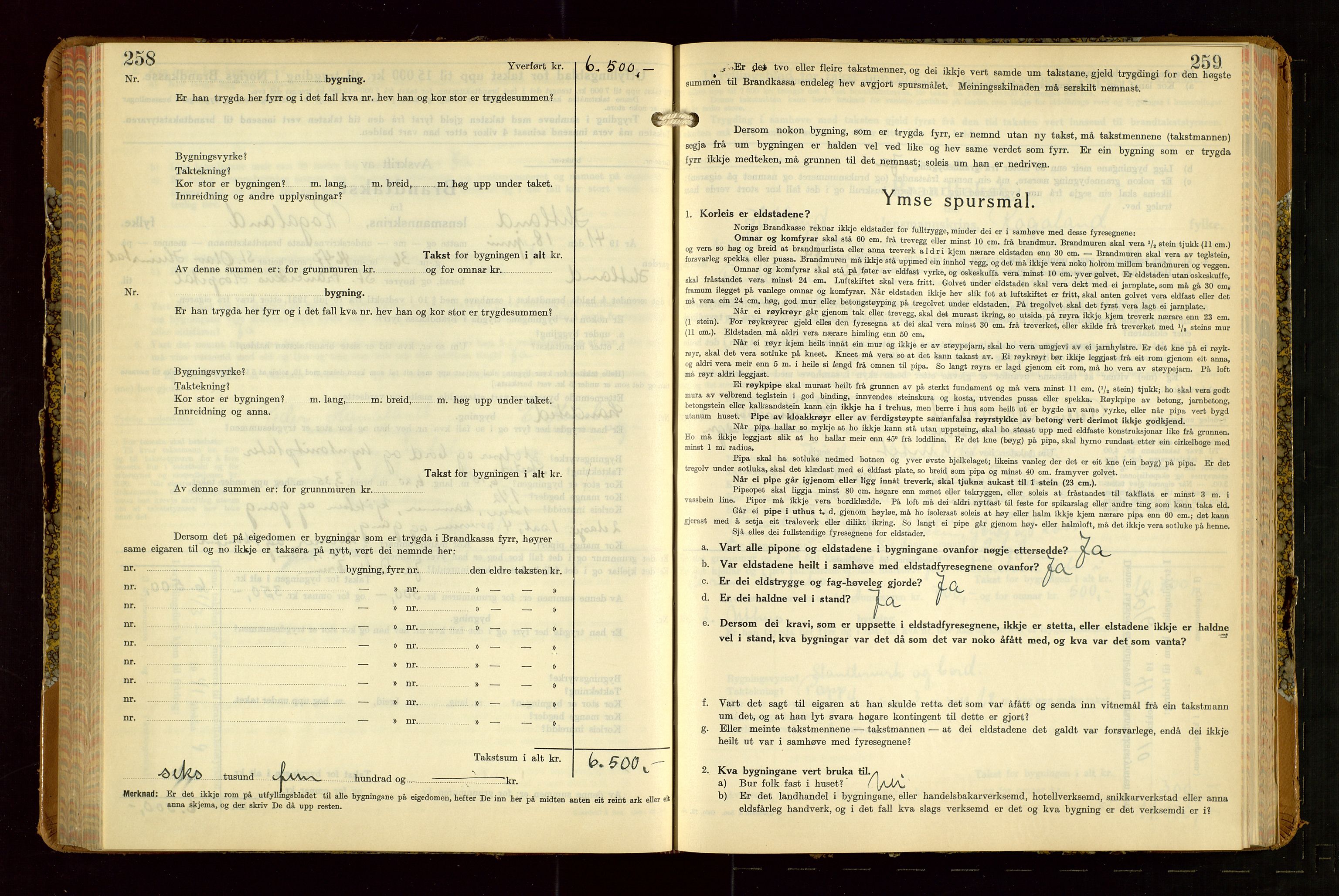 Hetland lensmannskontor, AV/SAST-A-100101/Gob/L0007: "Brandtakstbok", 1939-1949, p. 258-259