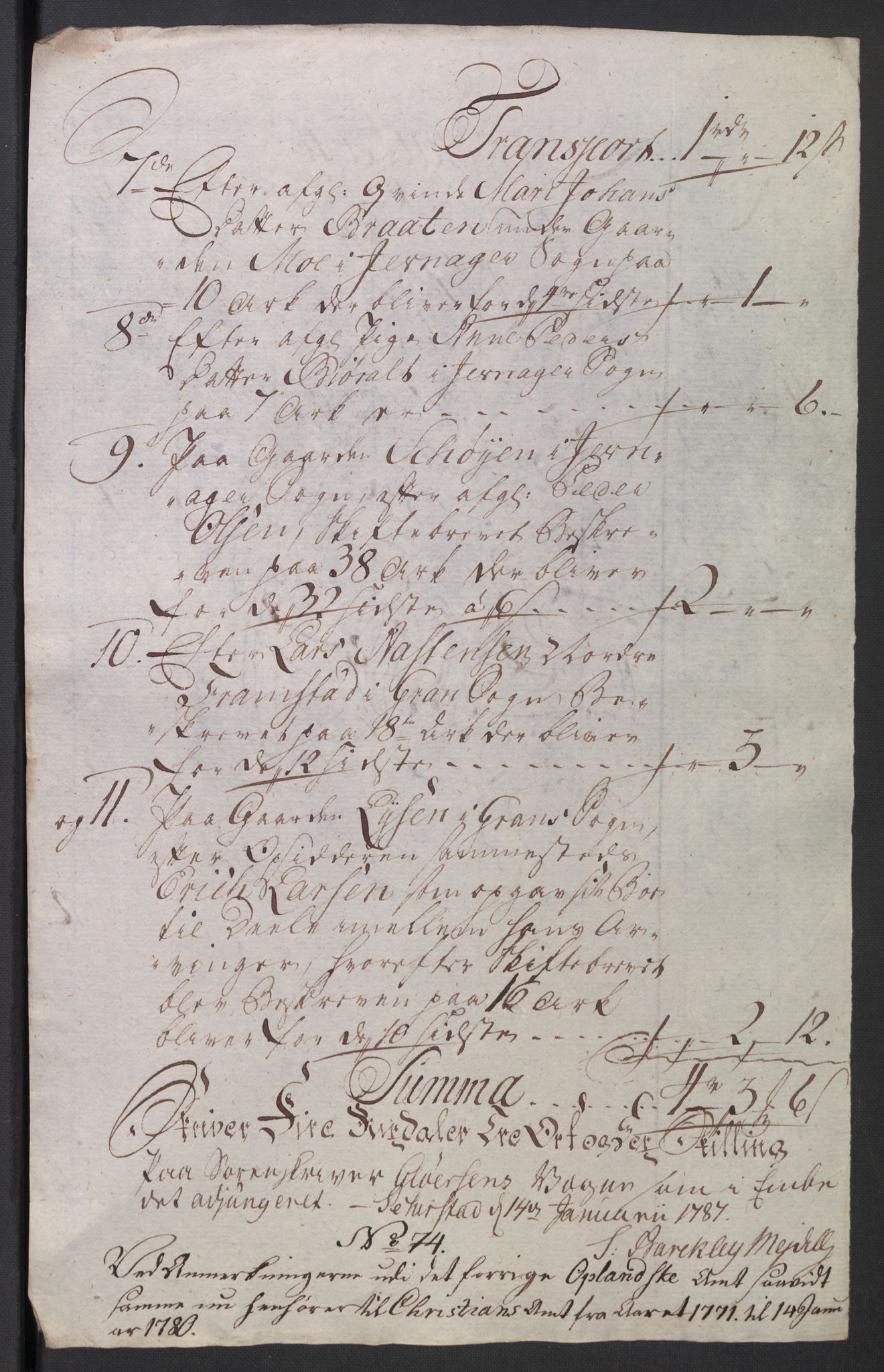 Rentekammeret inntil 1814, Reviderte regnskaper, Mindre regnskaper, AV/RA-EA-4068/Rb/L0014: Opplands amt, 1771-1779, p. 800