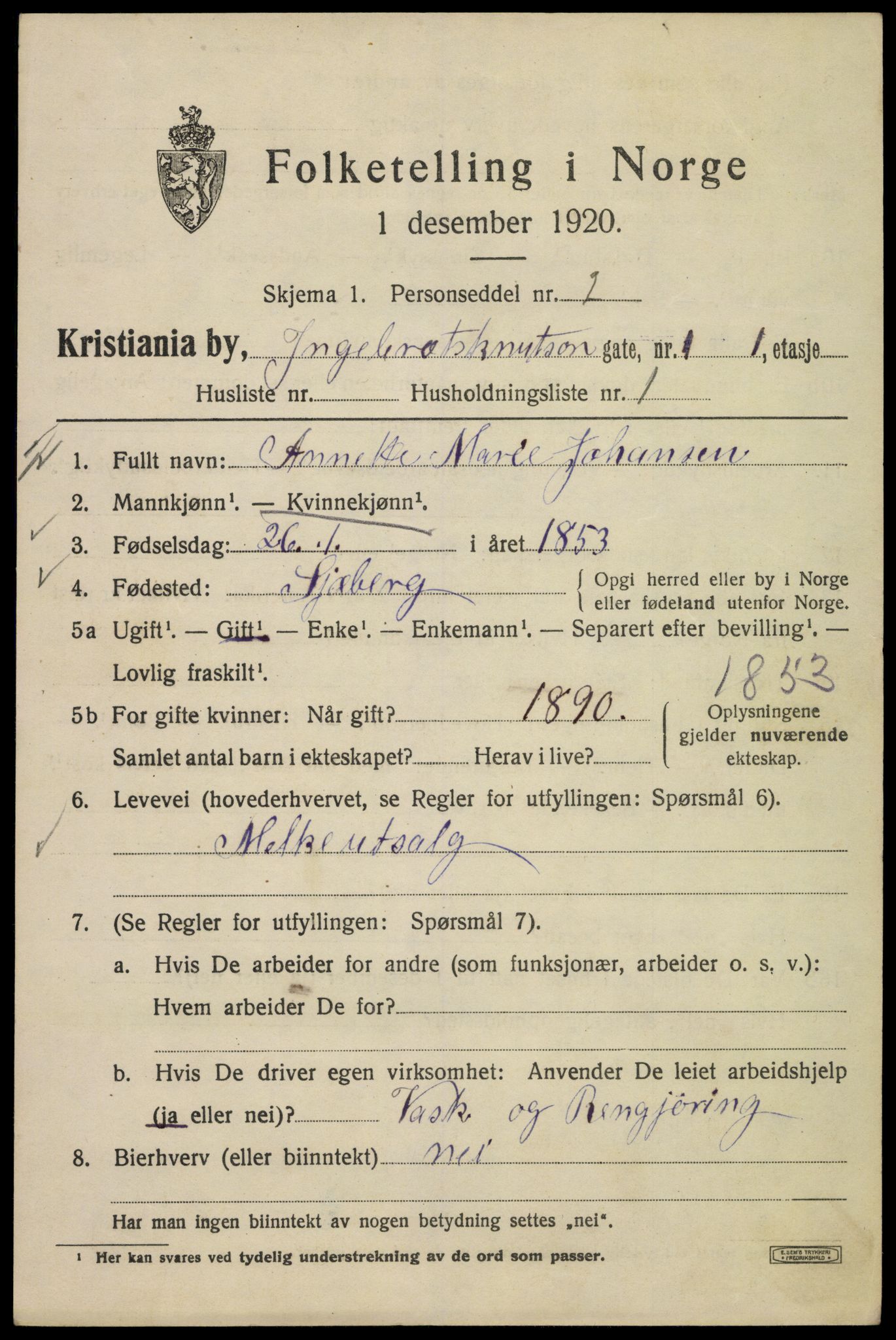 SAO, 1920 census for Kristiania, 1920, p. 309563